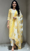 YELLOW LEHARIYA ZIG ZAG PRINT KURTA SET
