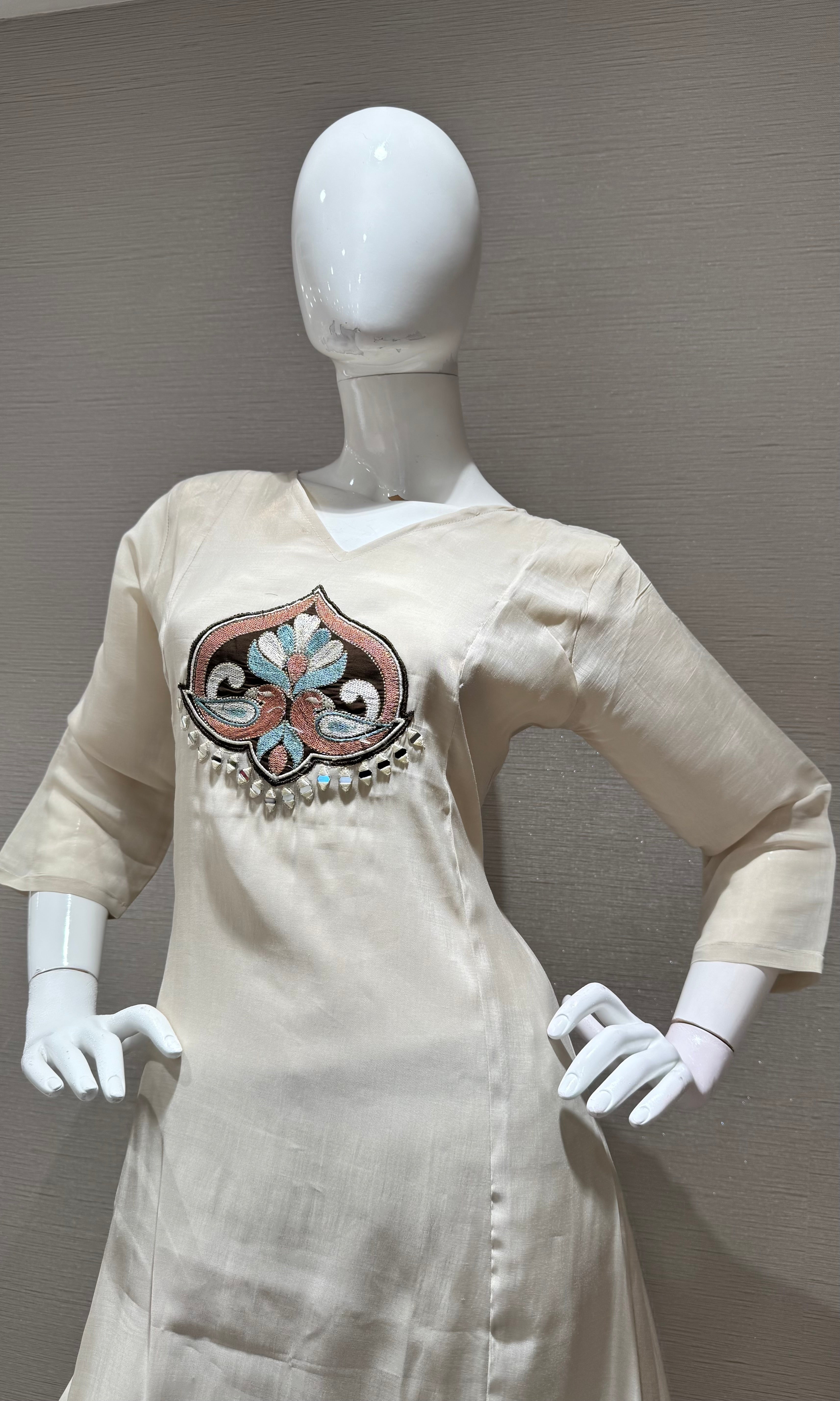 Cream Kurta Set with Ethnic Dupatta