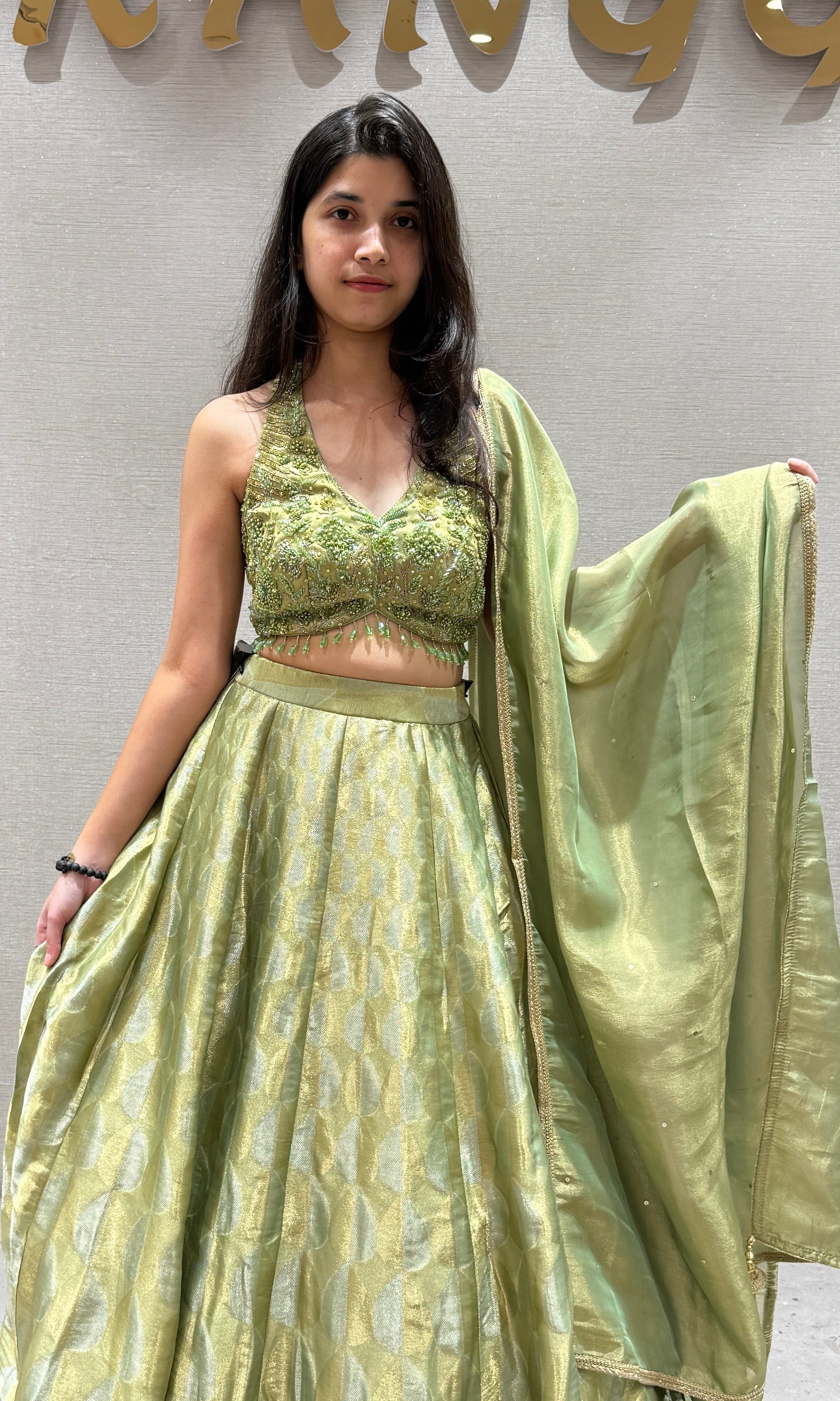 Pistachio Green Embroidered Lehenga Set