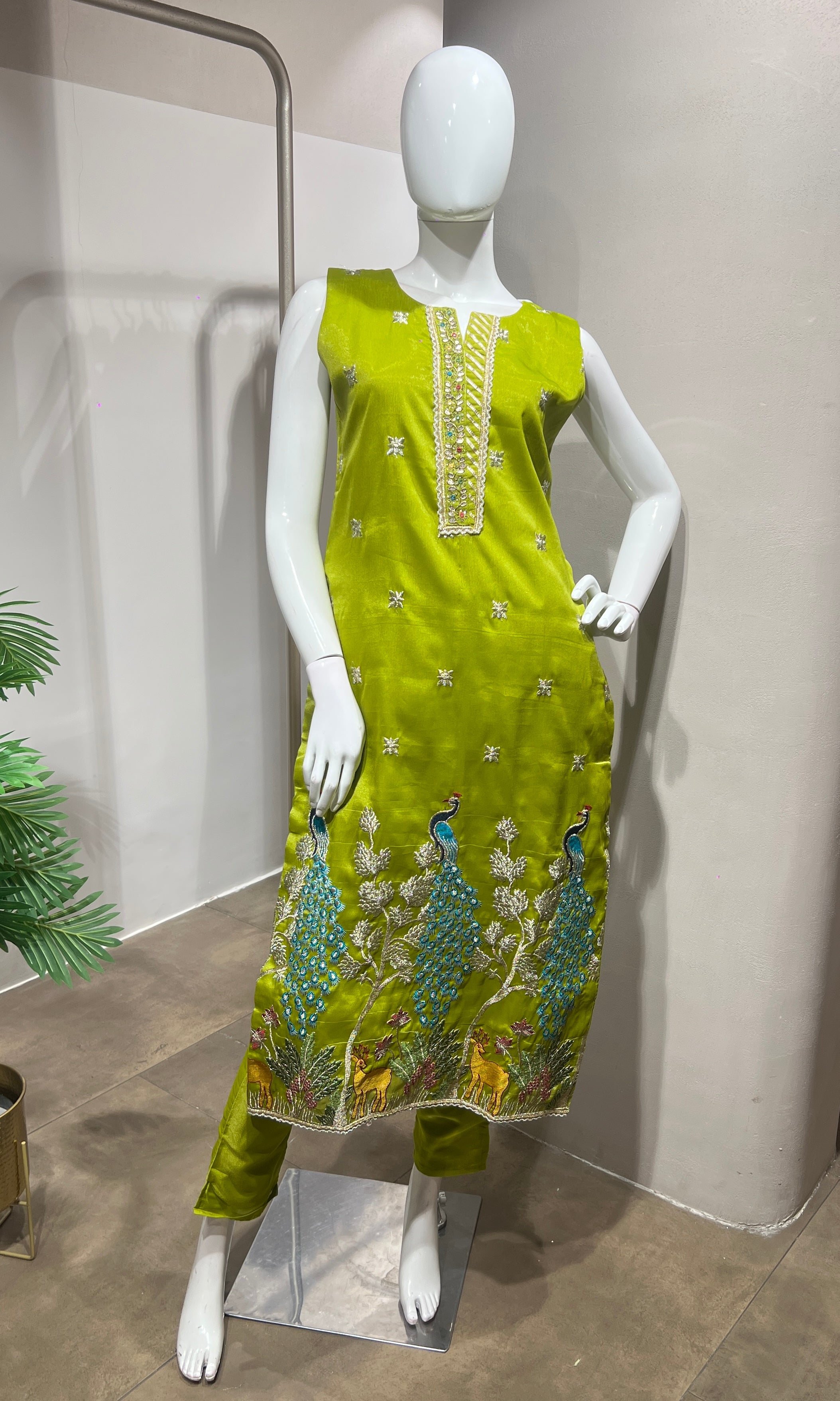 Green Peacock Embroidered Sharara set