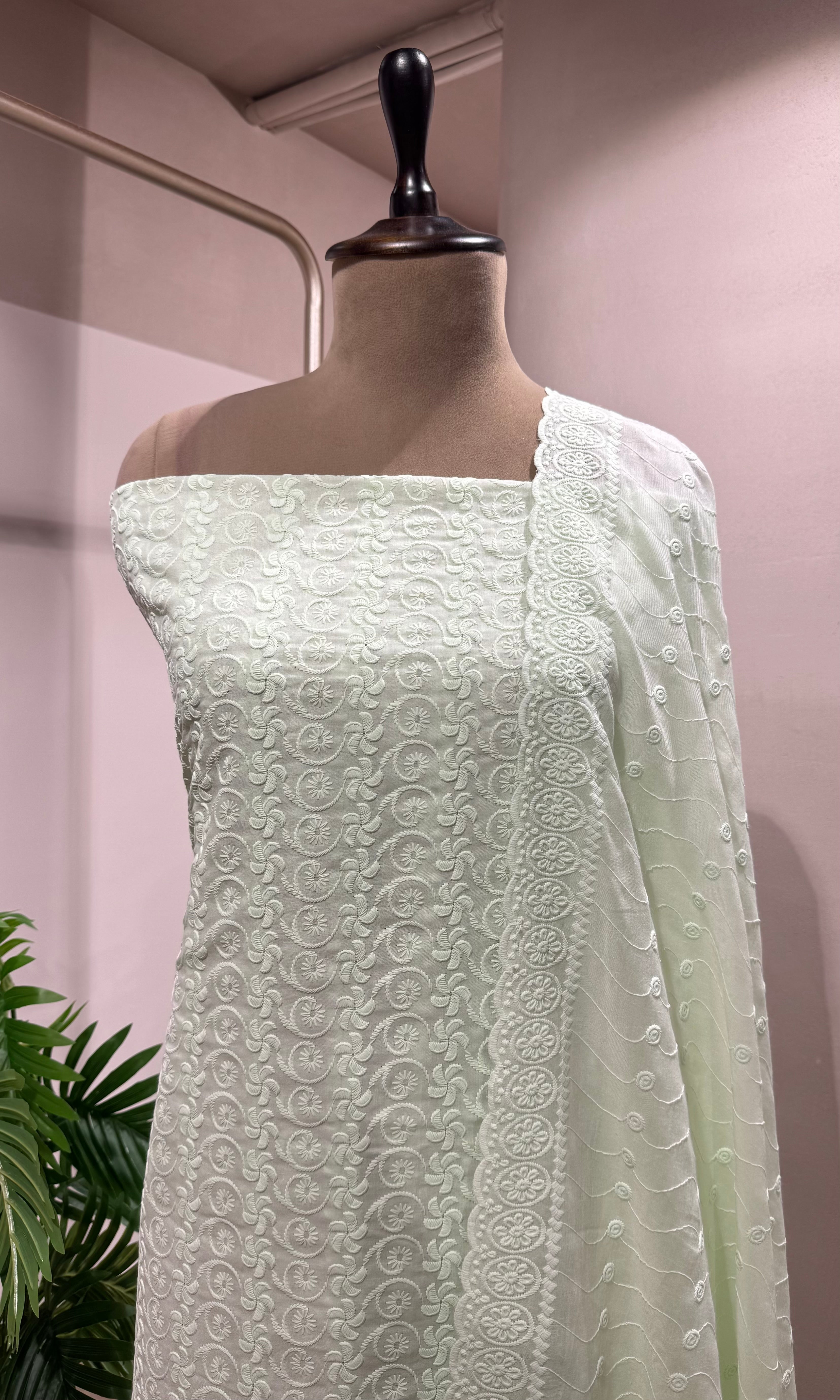 GREEN CHIKANKARI DRESS MATERIAL