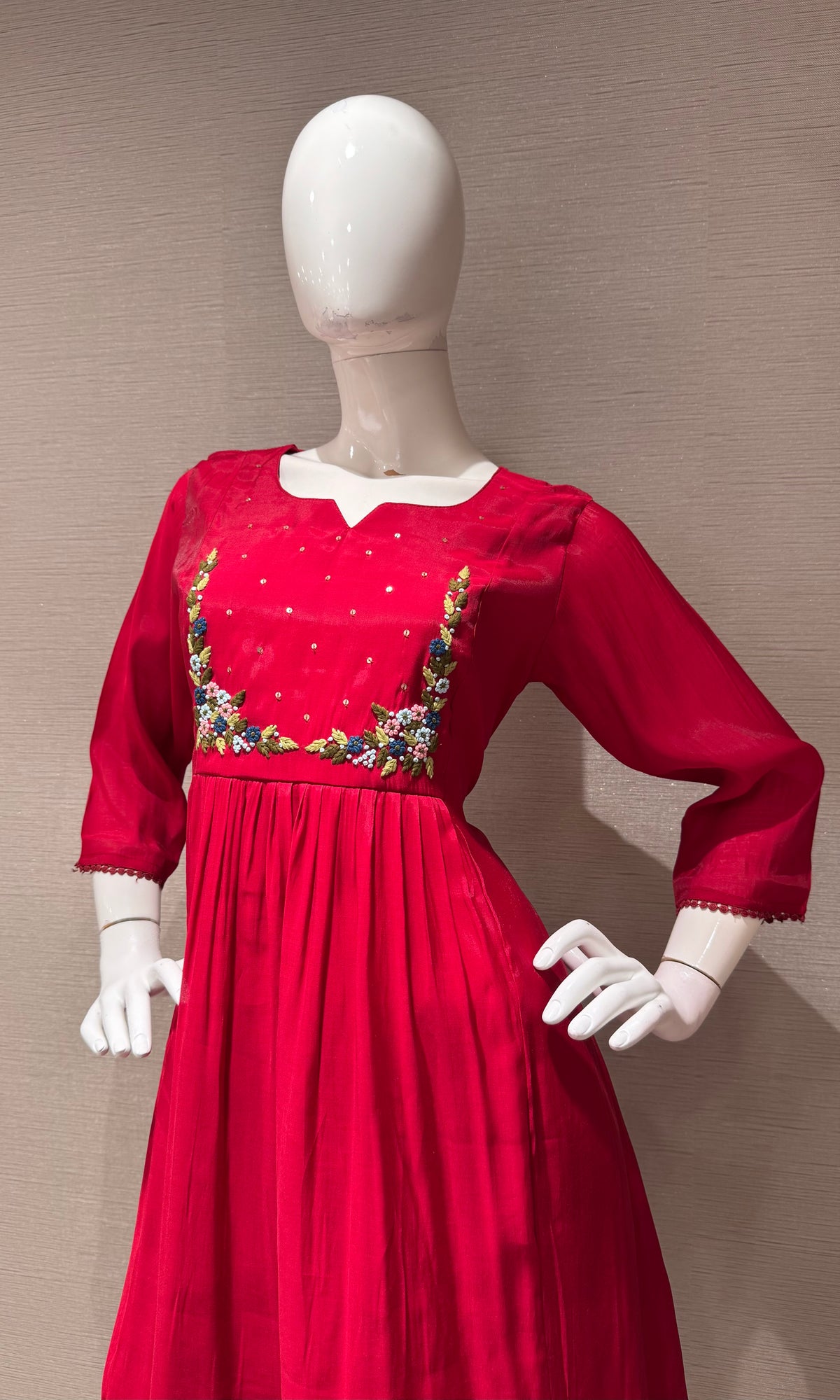 Red Chanderi silk kurta set with dupatta