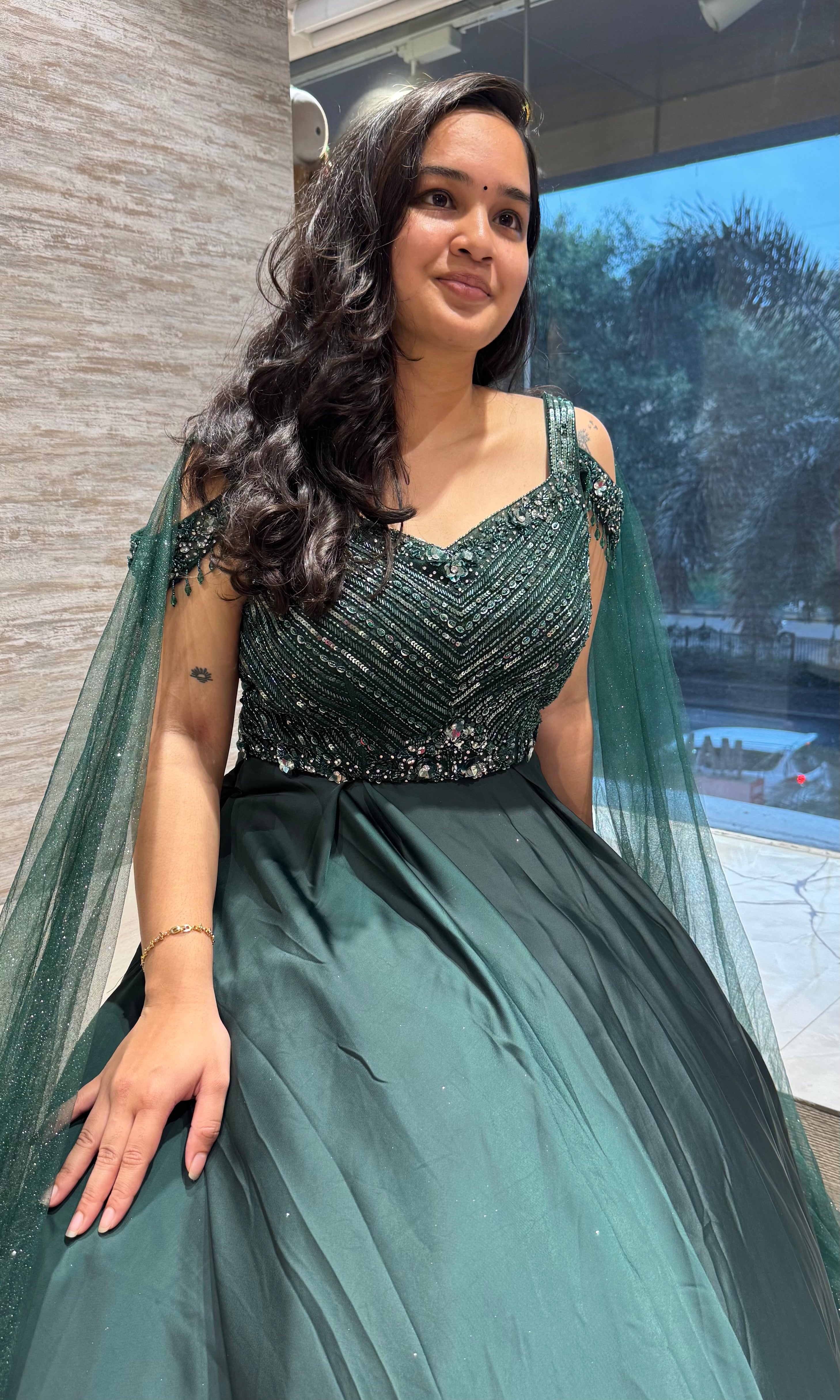 Bottel Green Beaded Bodice Lehenga choli