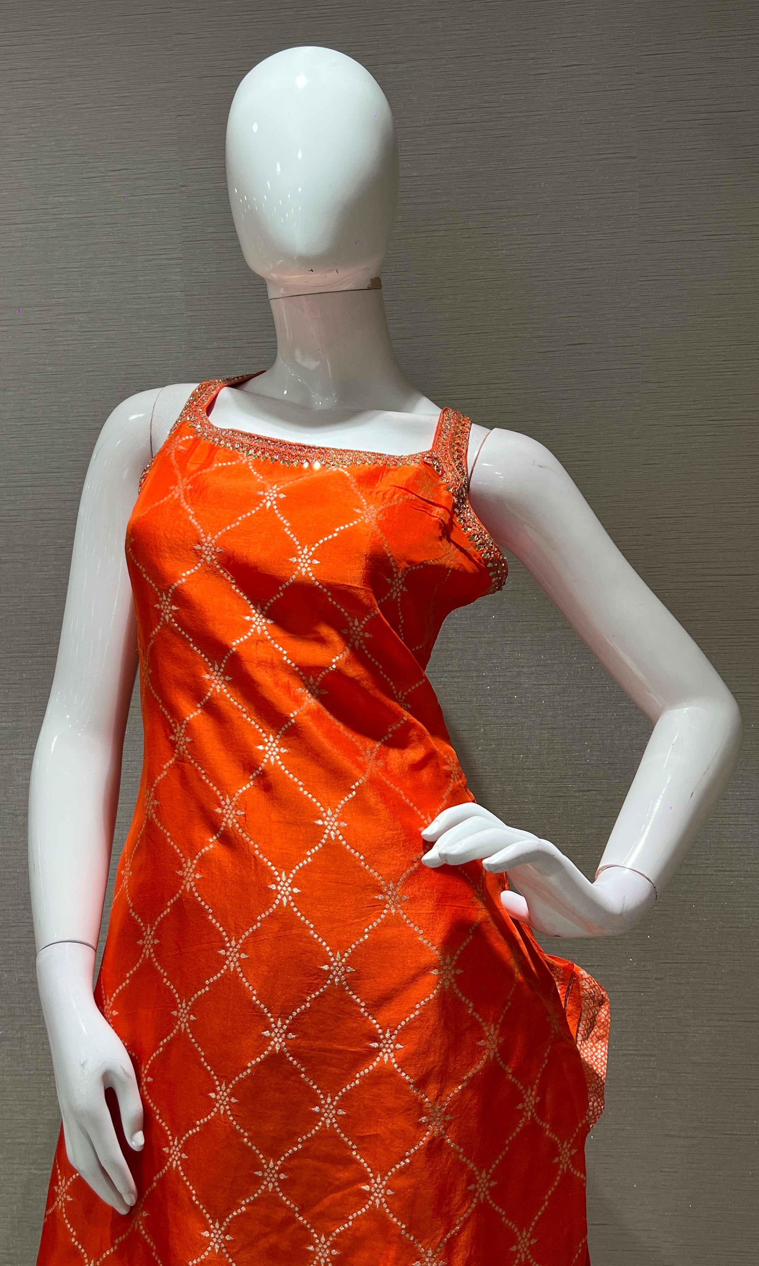 orange and gold banarasi silk kurta set