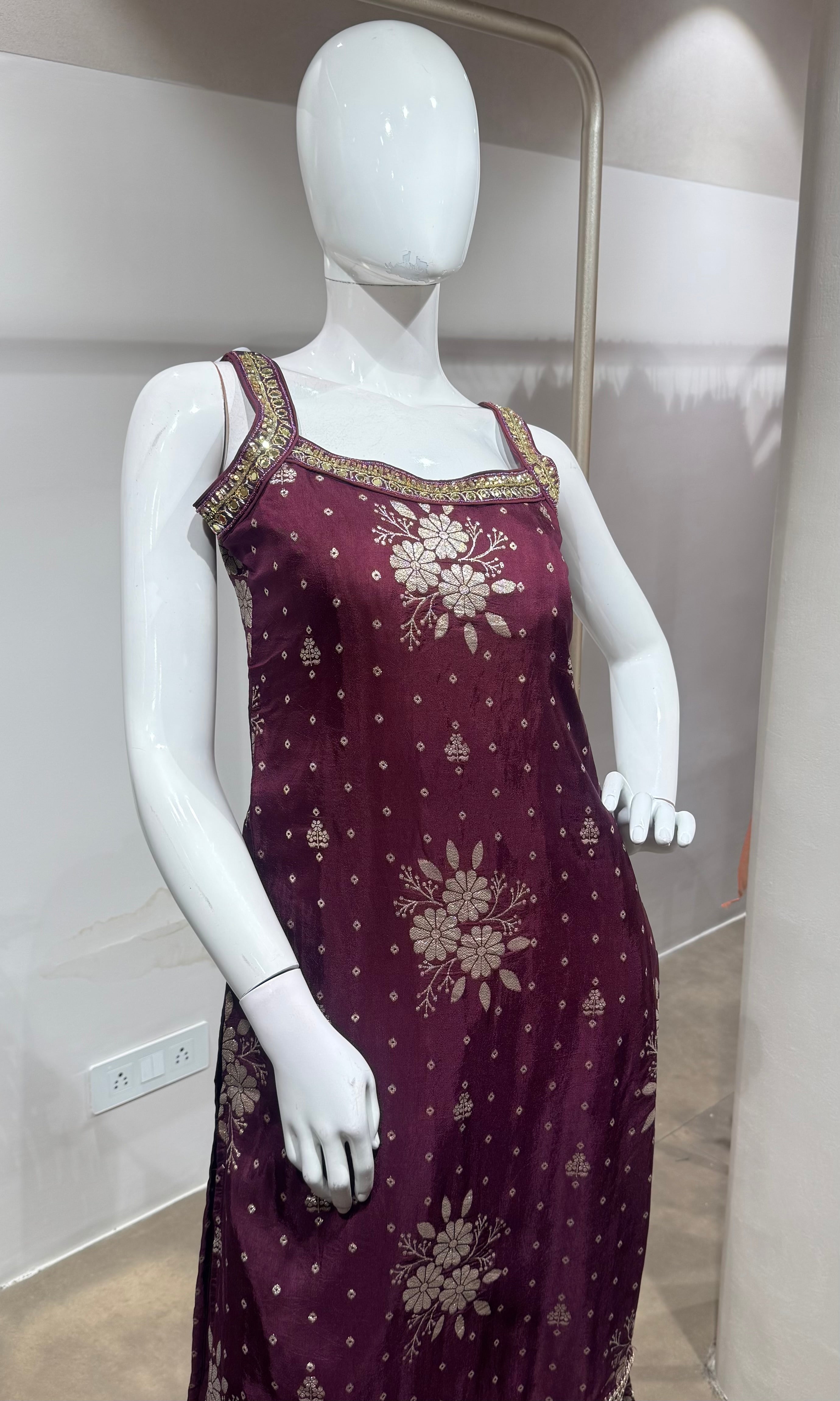 Plum wine Embroidered Silk kurta set
