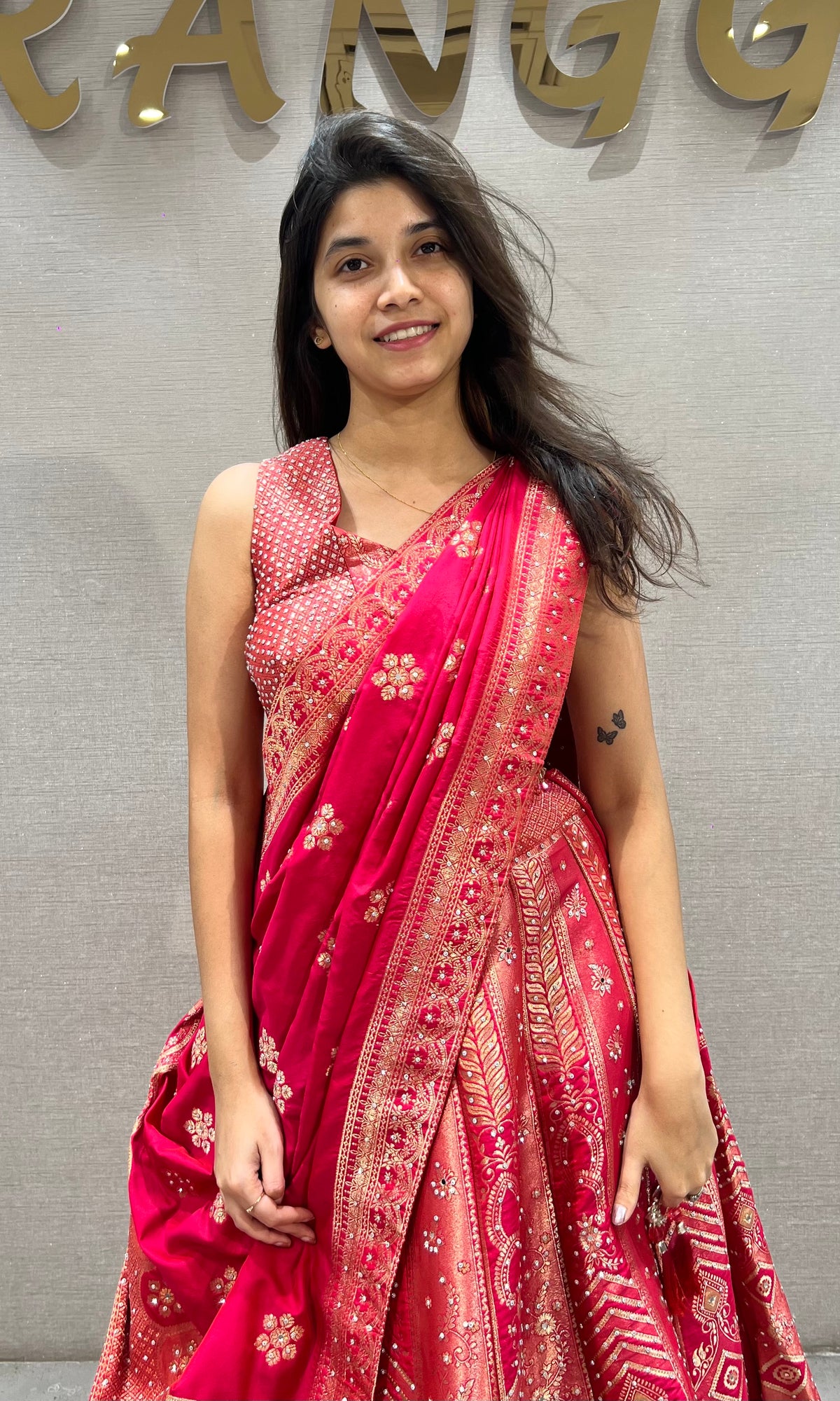 Rani Floral Banarasi Lehenga with Crimson dupatta