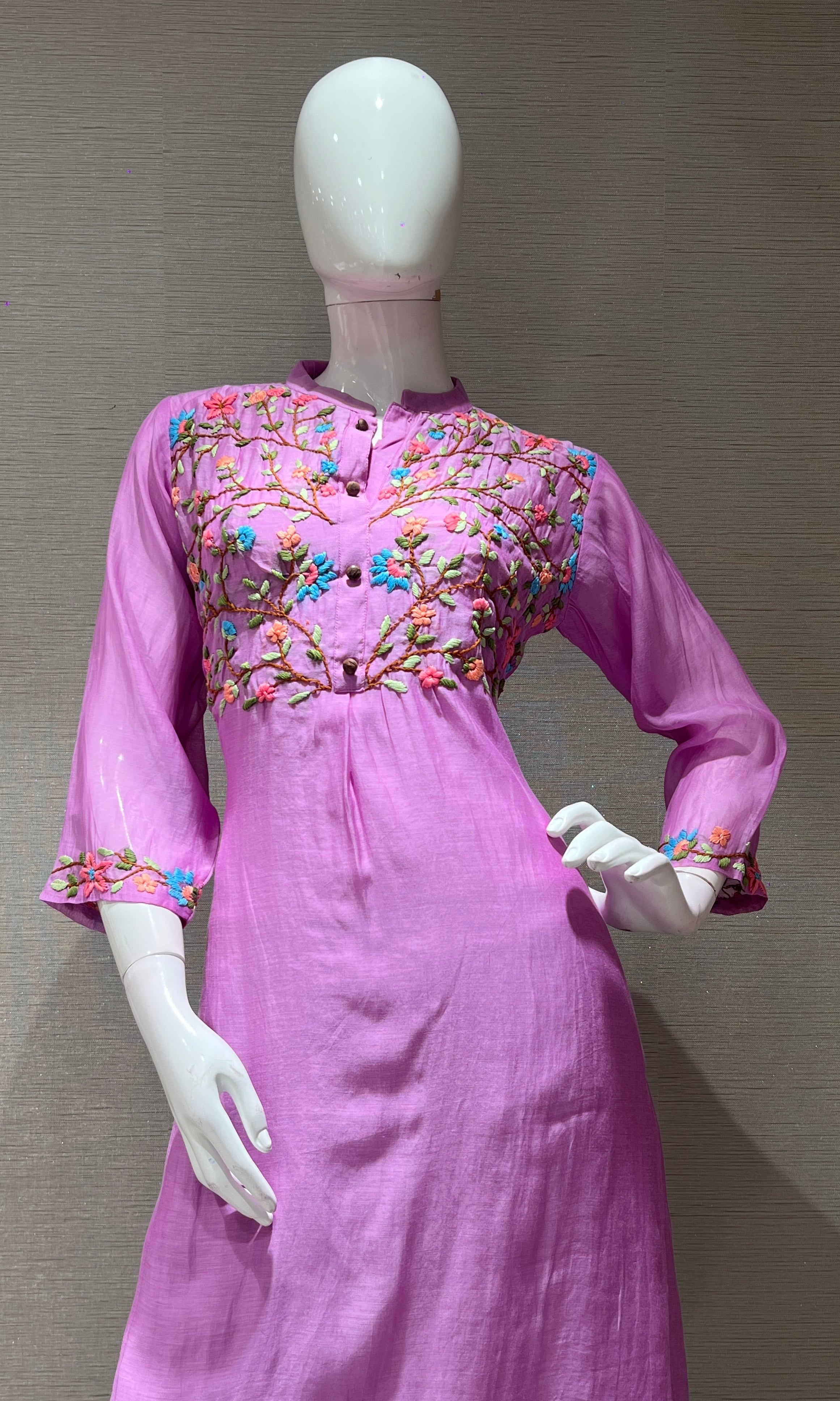 Lavender FLORAL MUL CHANDERI kurta set