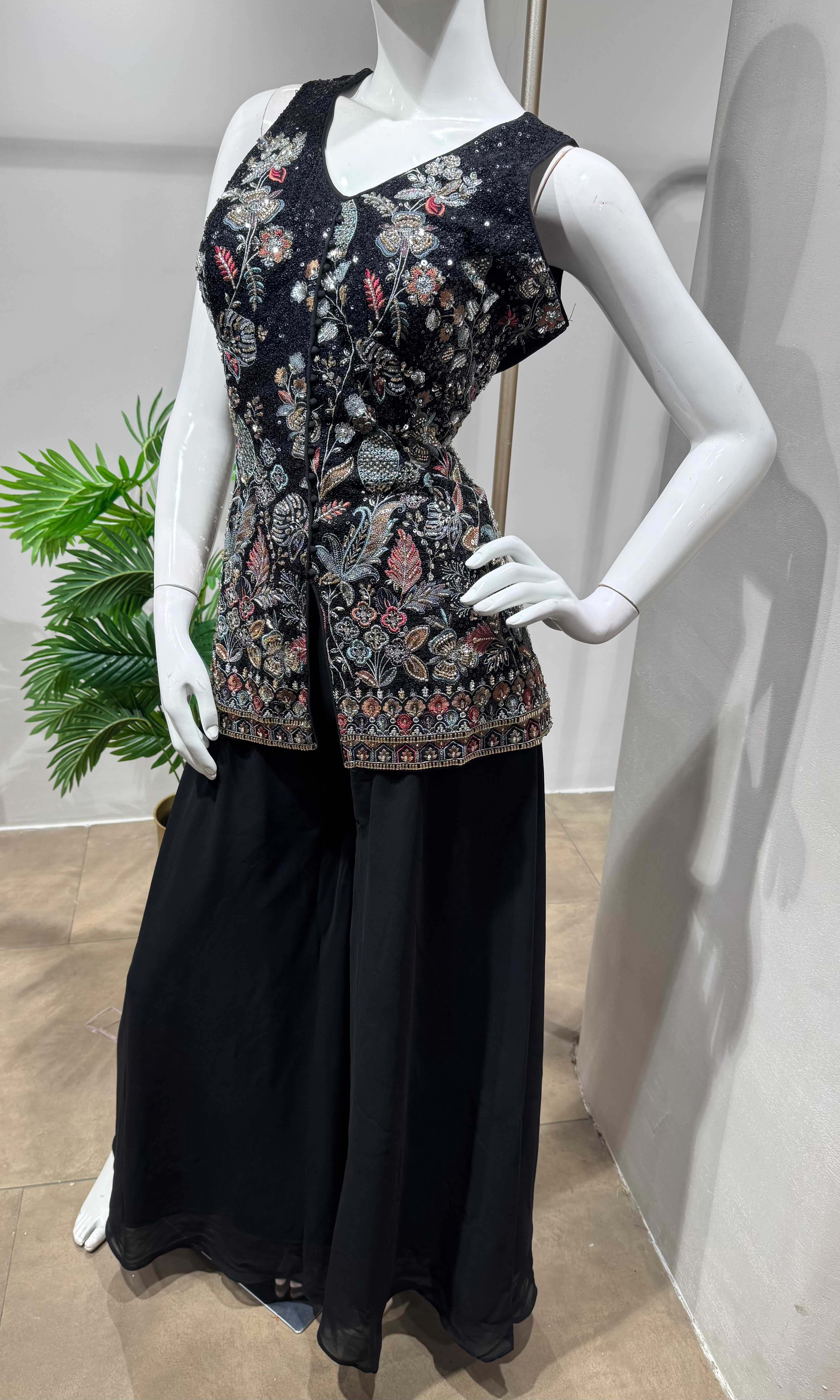 Black Embroidered Festive Sharara Set