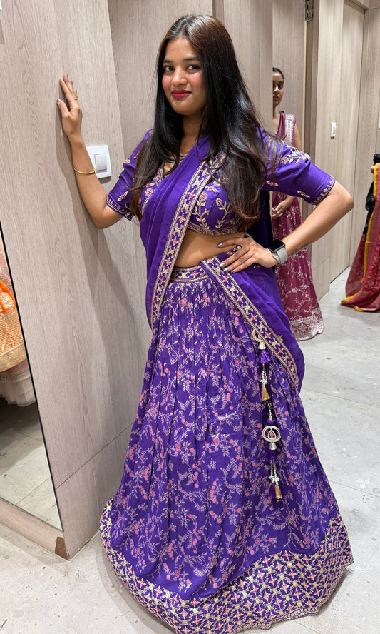 Purple lehanga with designer blouse