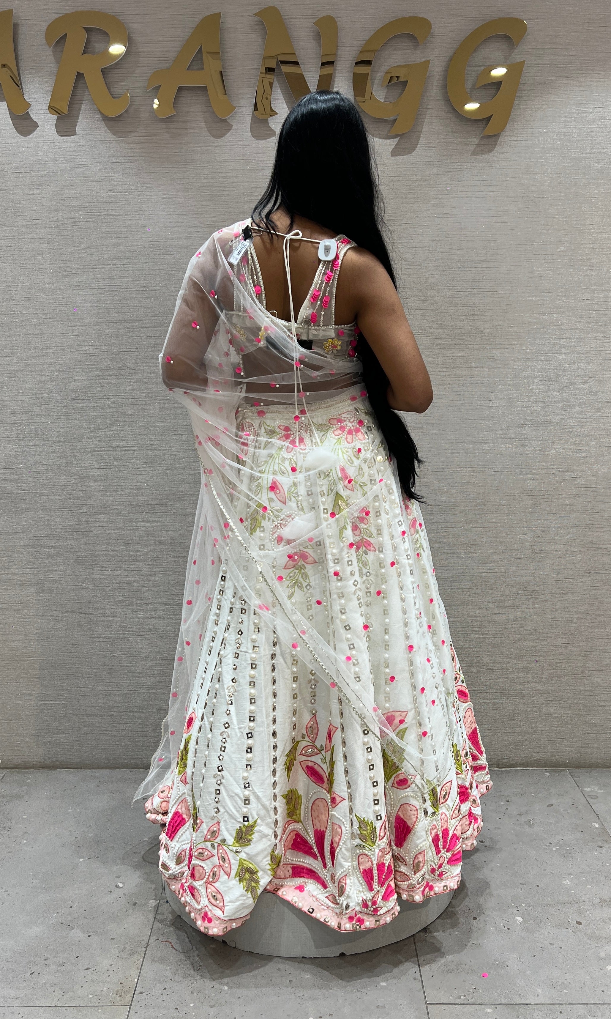 White Shimmering Botanical Lehenga Choli