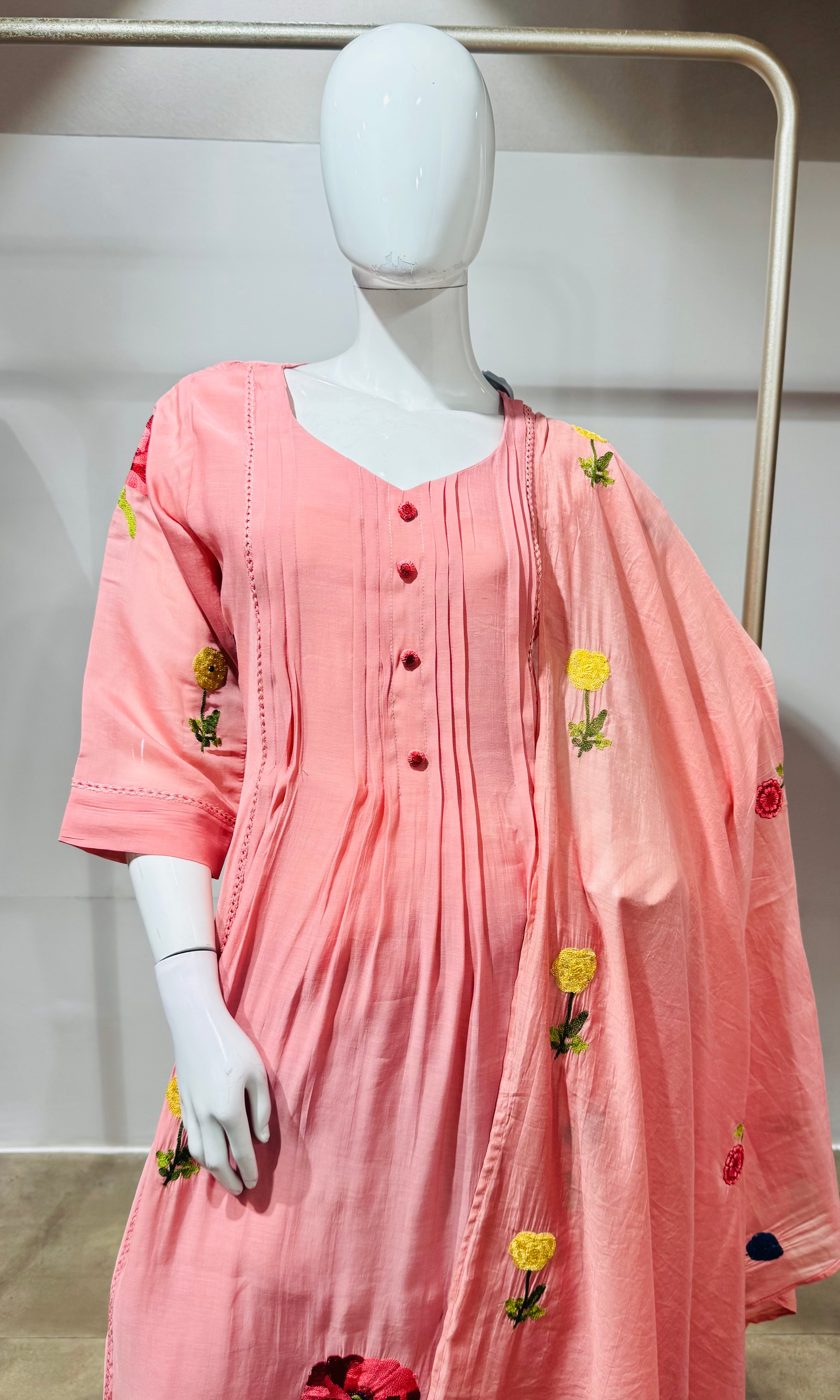 Pink Floral Kurta Pant Set with Dupatta