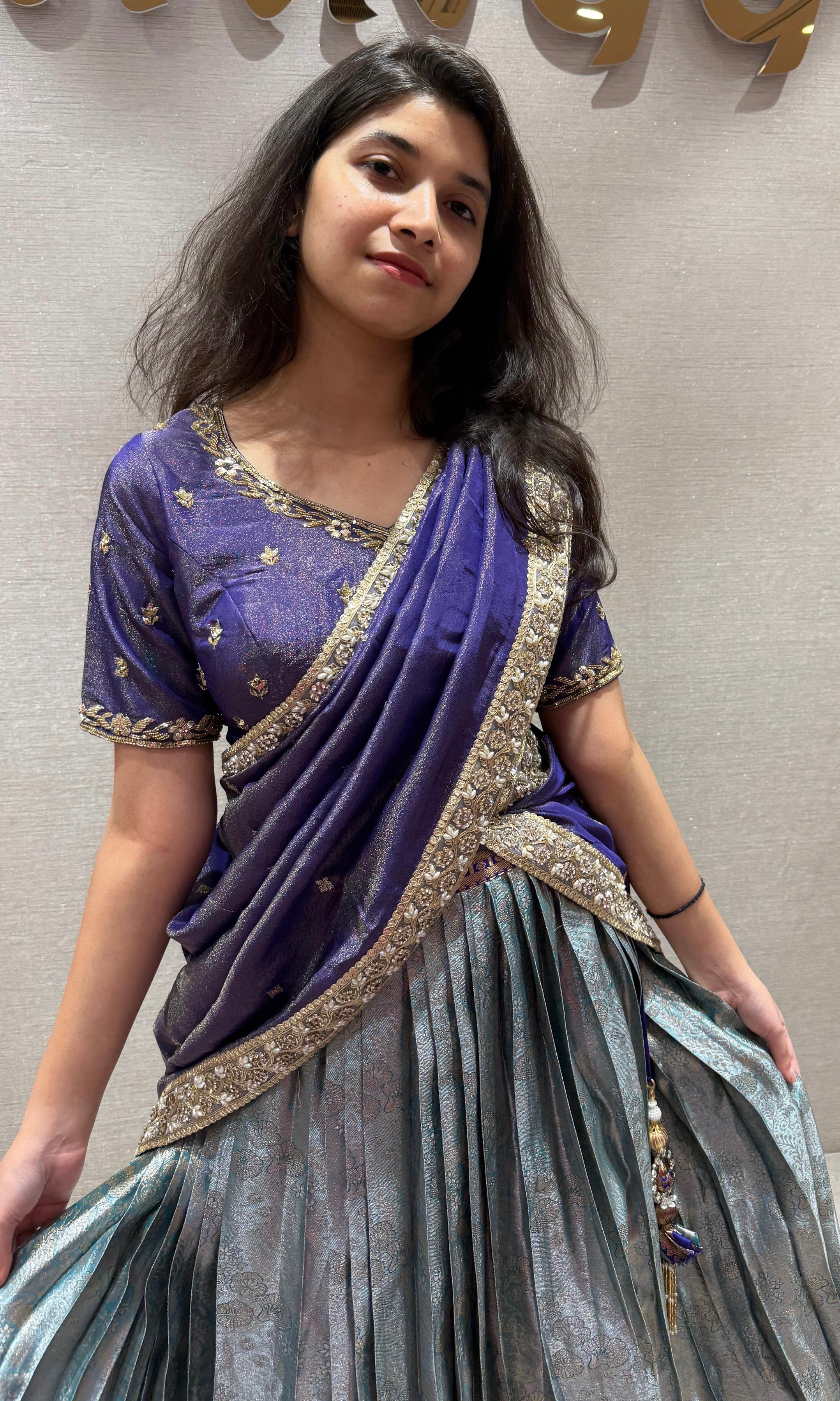 Purple pattu Lehenga