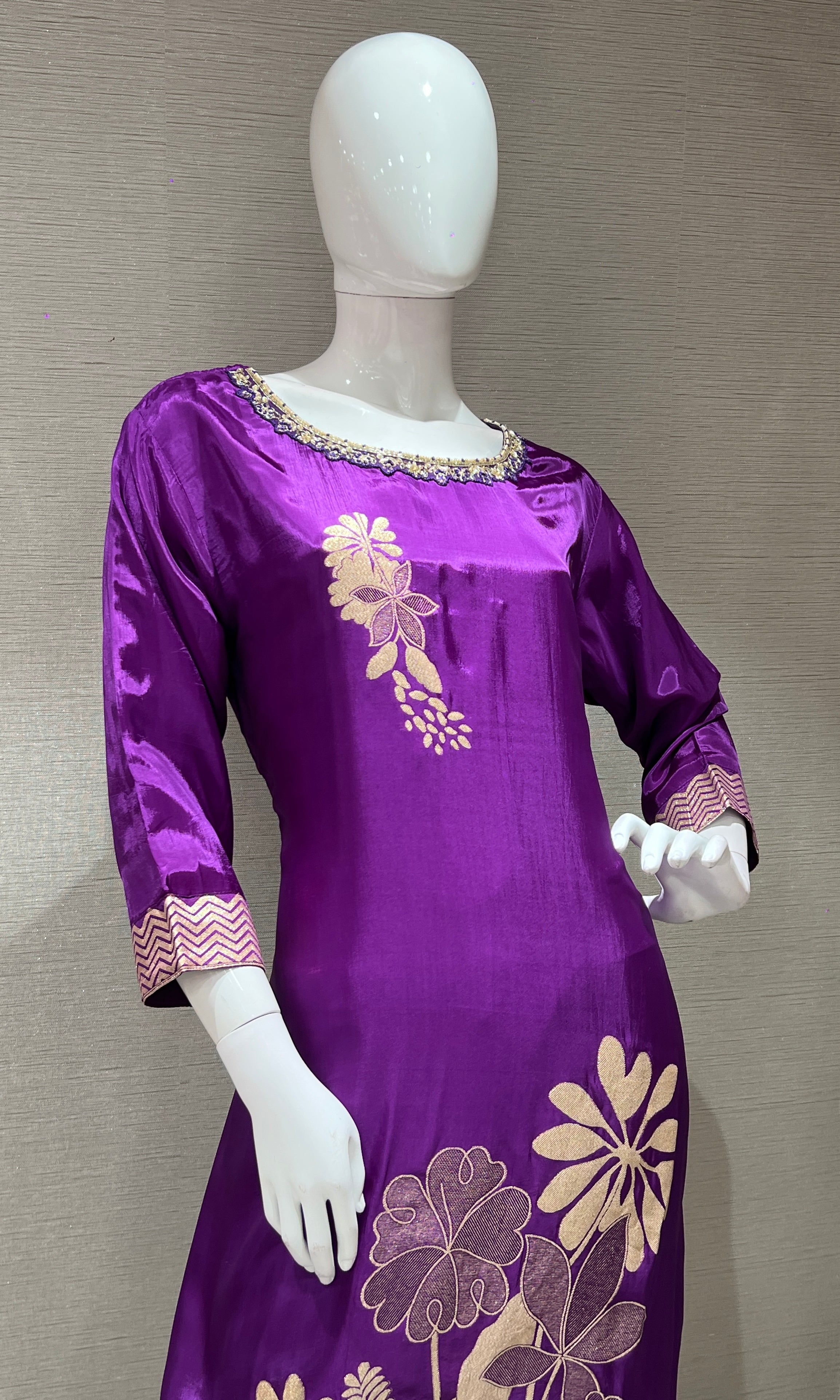 PURPLE Golden Embroidered KURTA SET