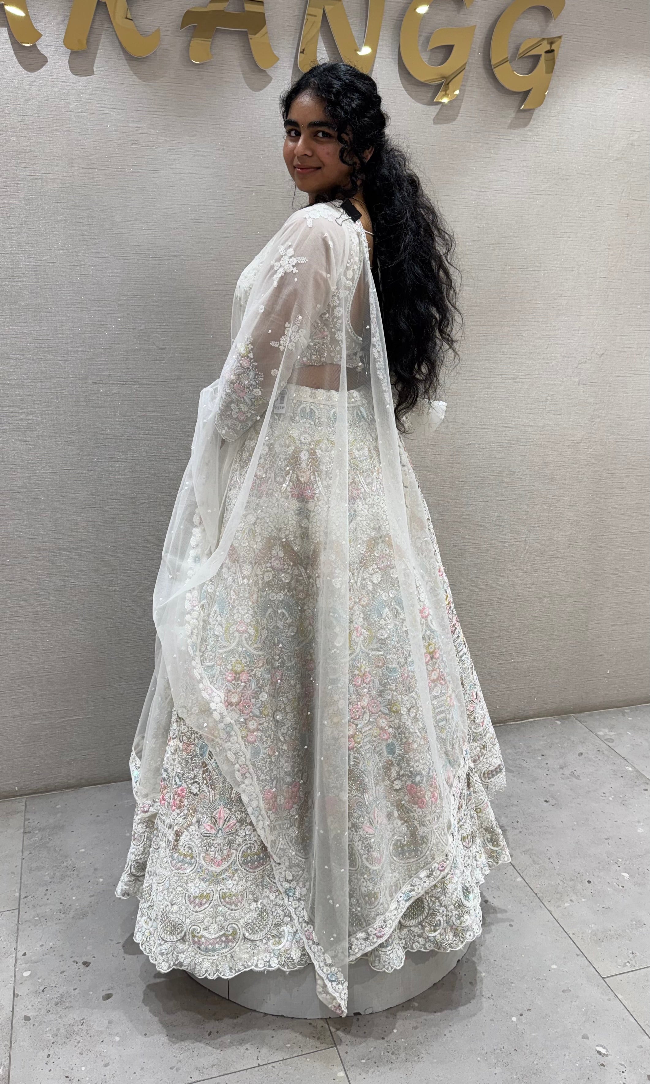 Cream Embroidered Butterfly Net Bridal Lehenga