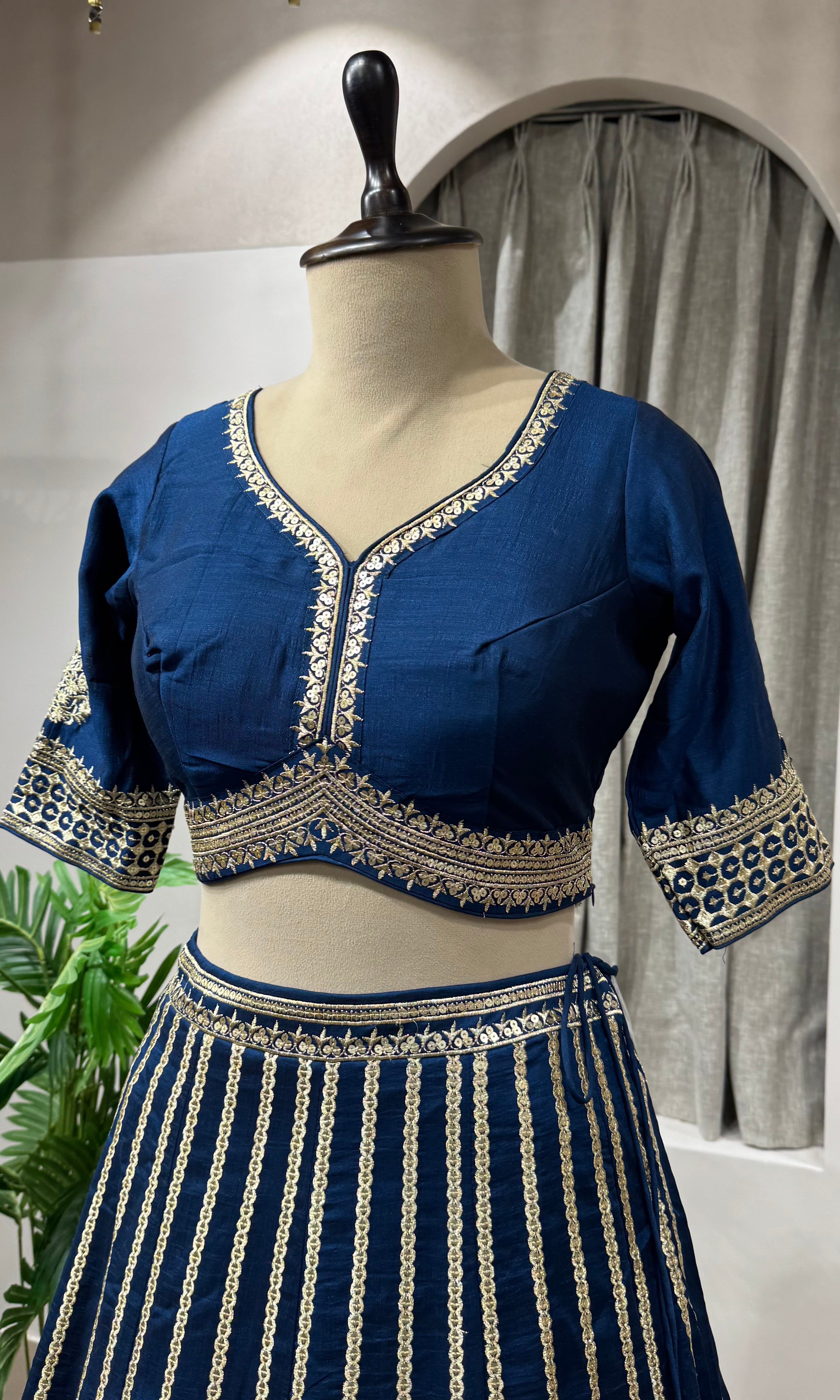 Prussian Blue Art Silk Wedding Lehenga