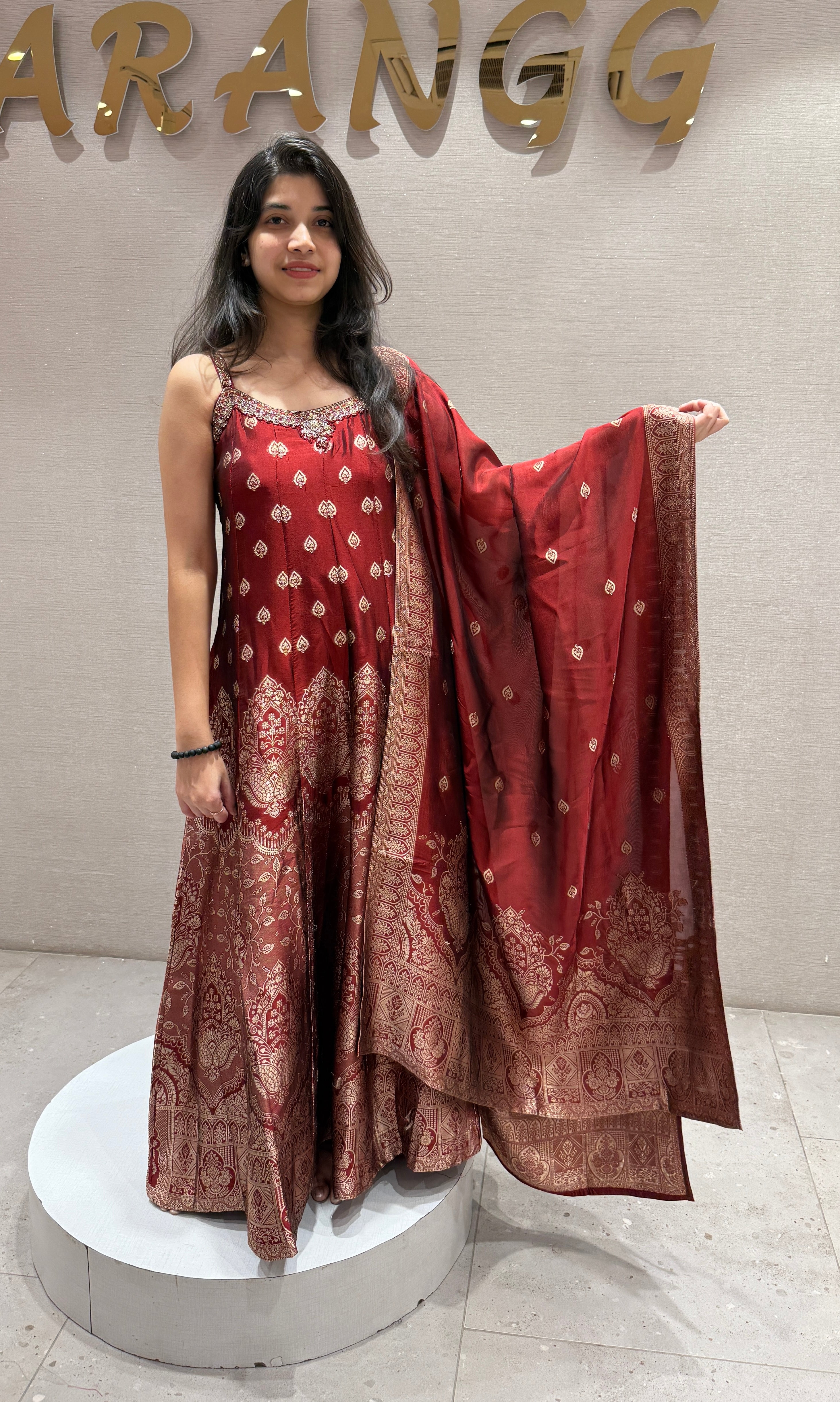Maroon Banarasi Anarkali SET