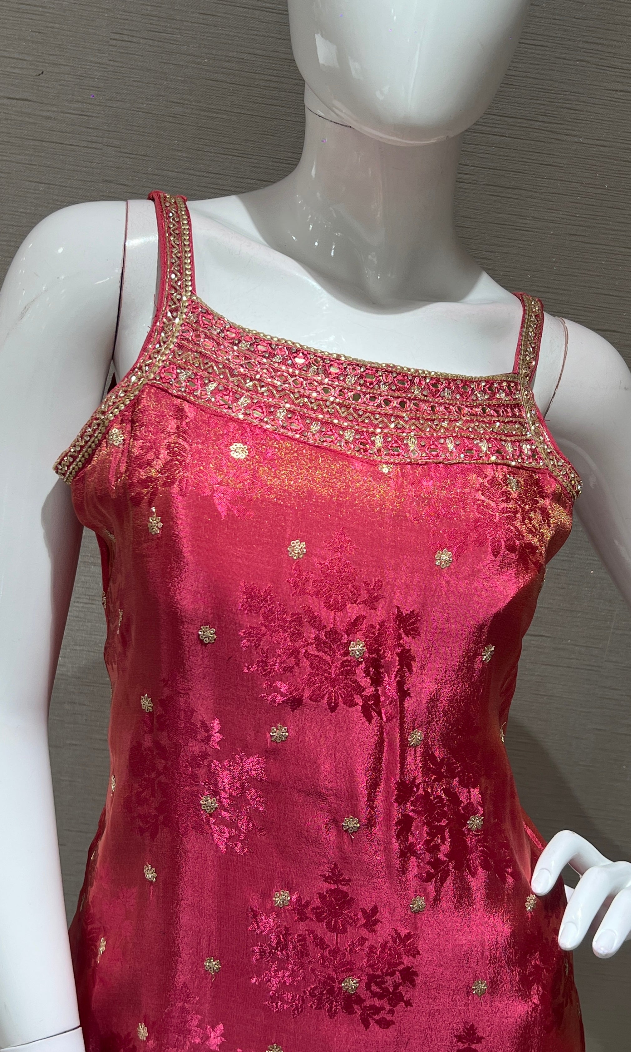 pink and gold embroidered kurta set