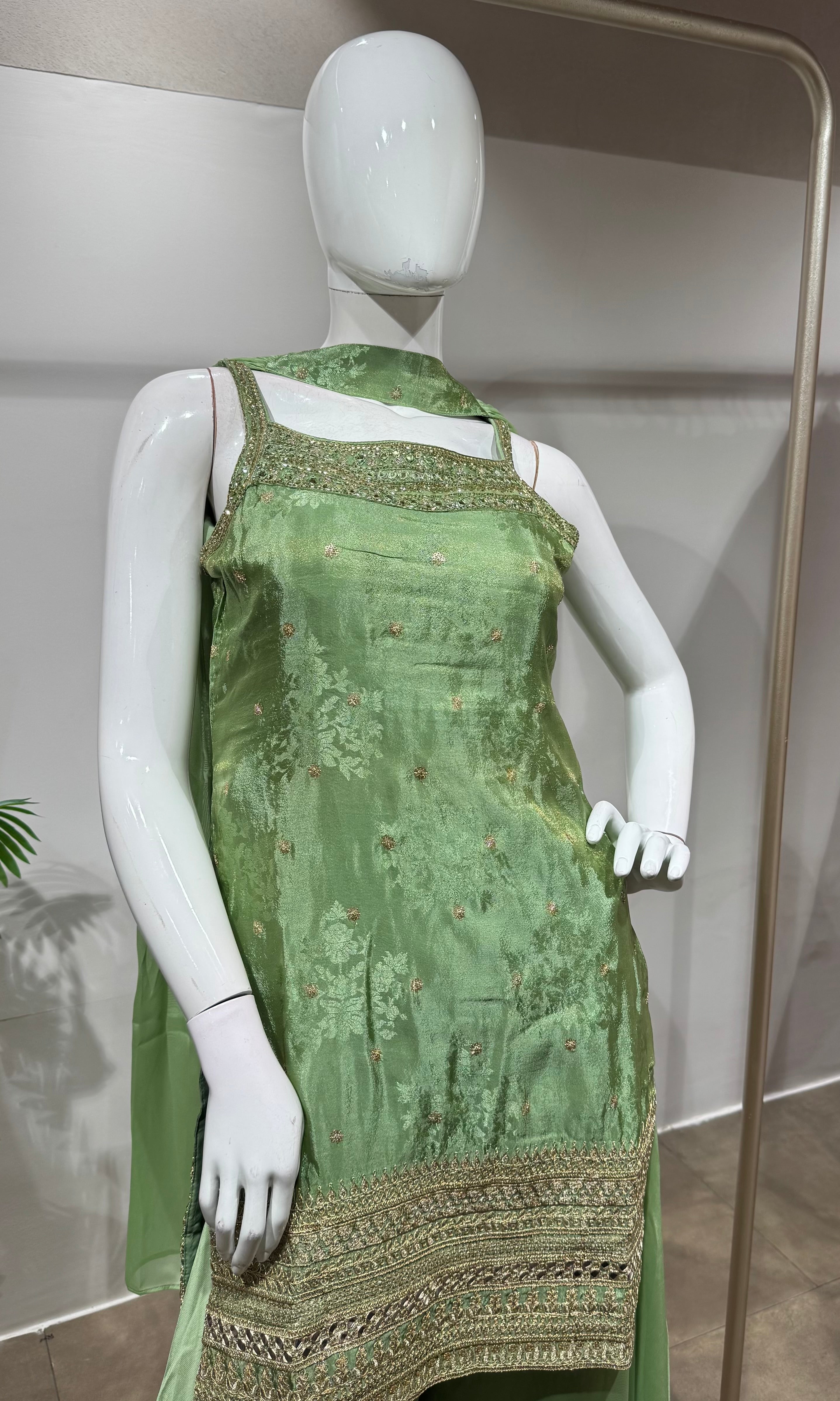 Green Embroidered Sharara Suit