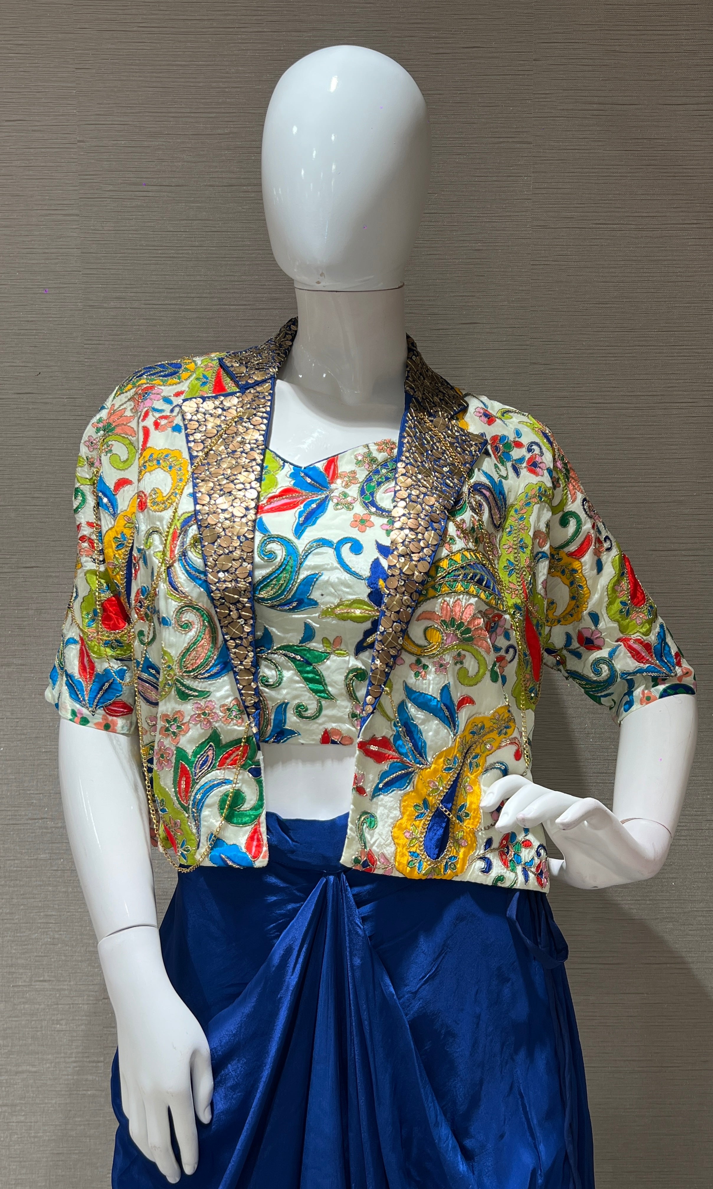 BLUE 3 PIECE INDO WESTERN DRESS