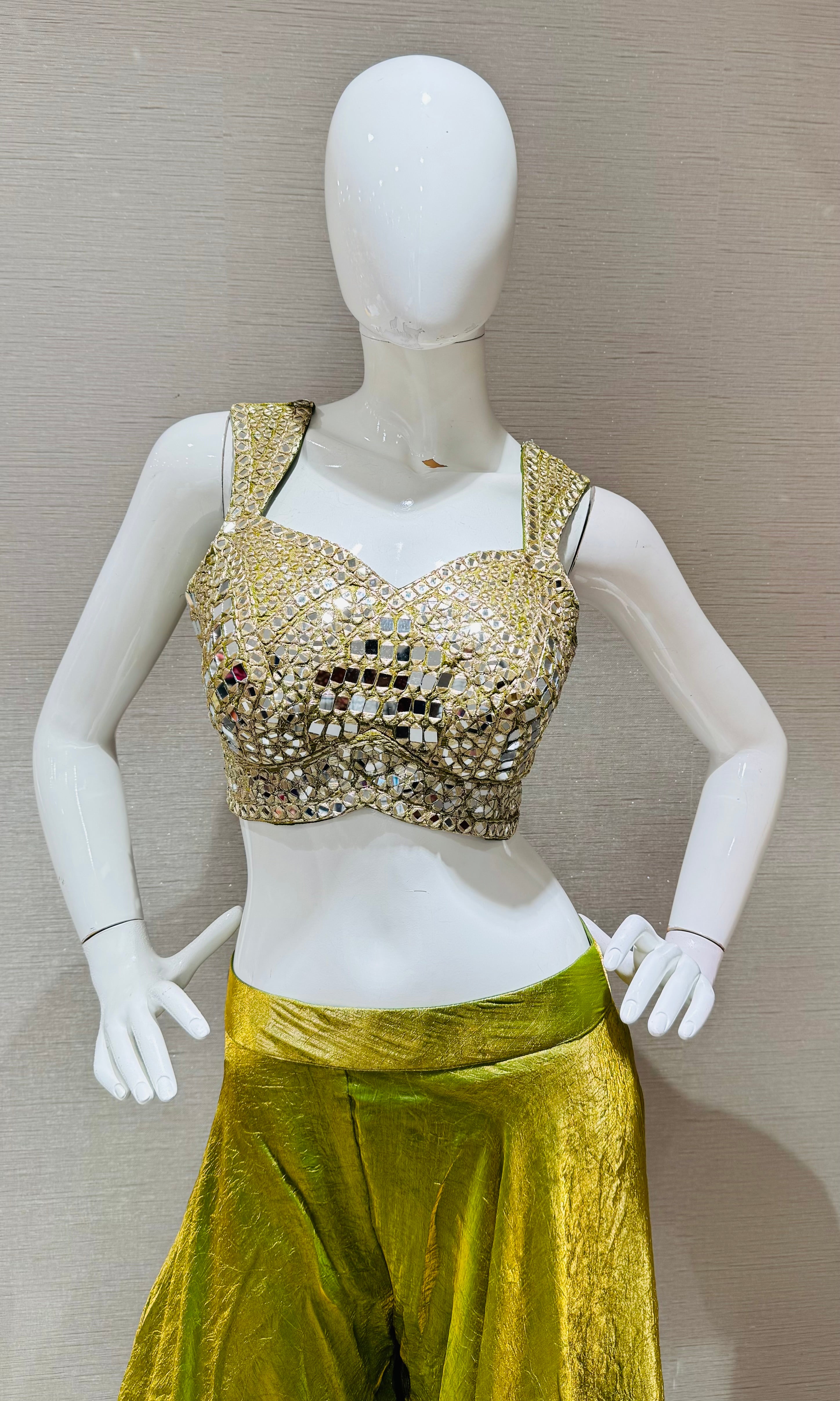 Olive Green Georgette Palazzo with Embellished Blouse
