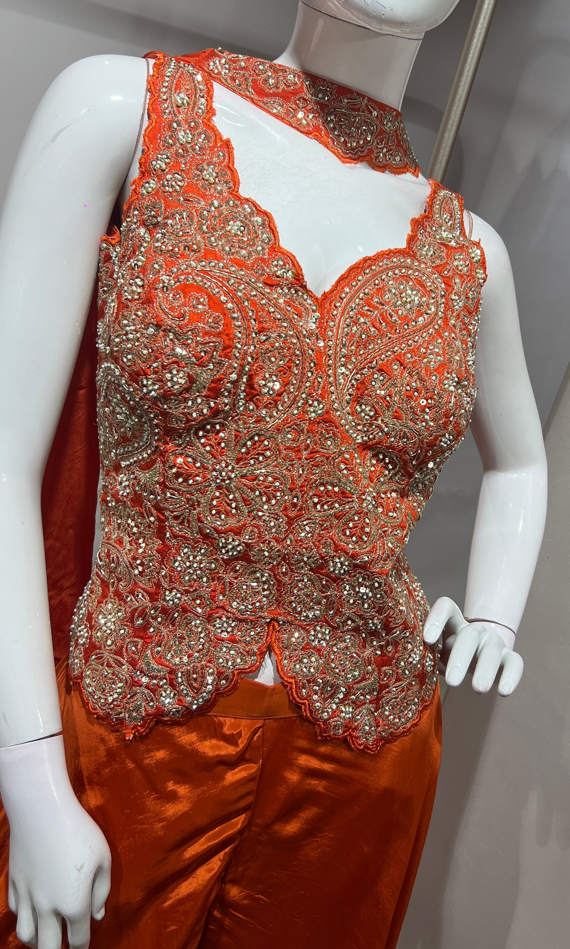 Orange Embroidered corset style palazzo set