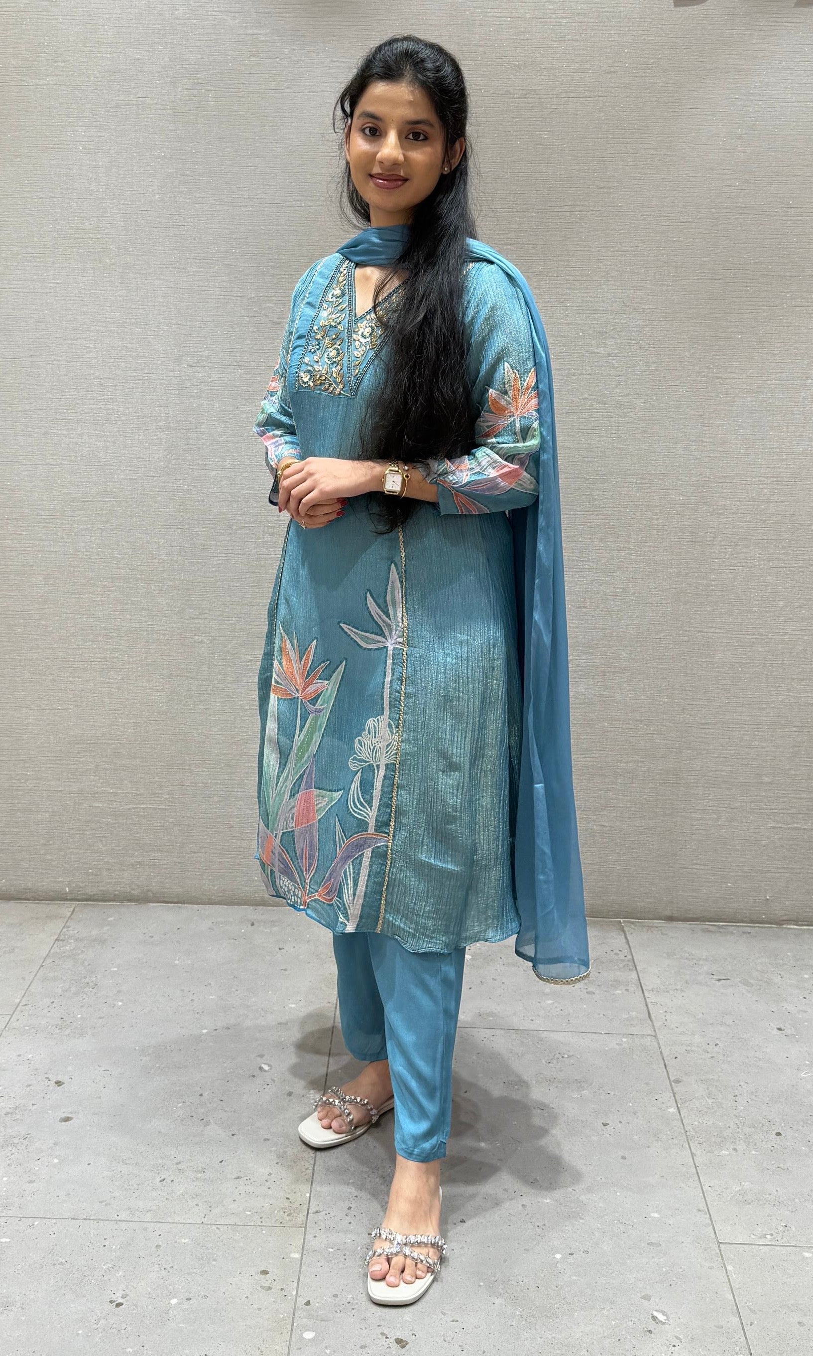 Lotus blue Floral kurta set