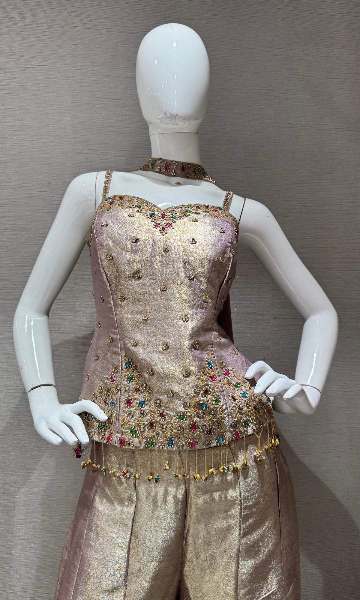 Lavander Shimmer Corset Top and Stoned Palazzo Set