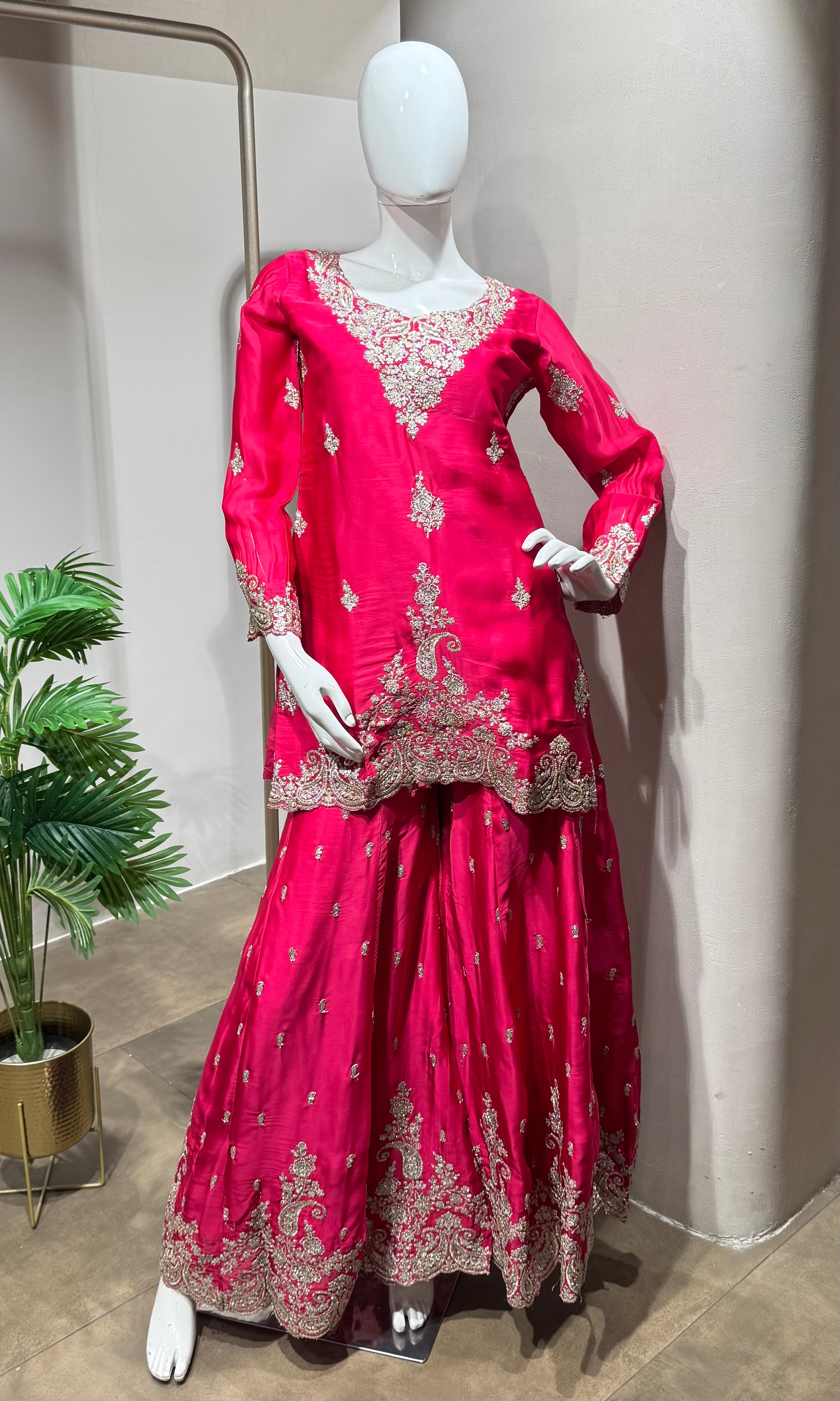 Rani Pink Designer Embroidery Sharara set