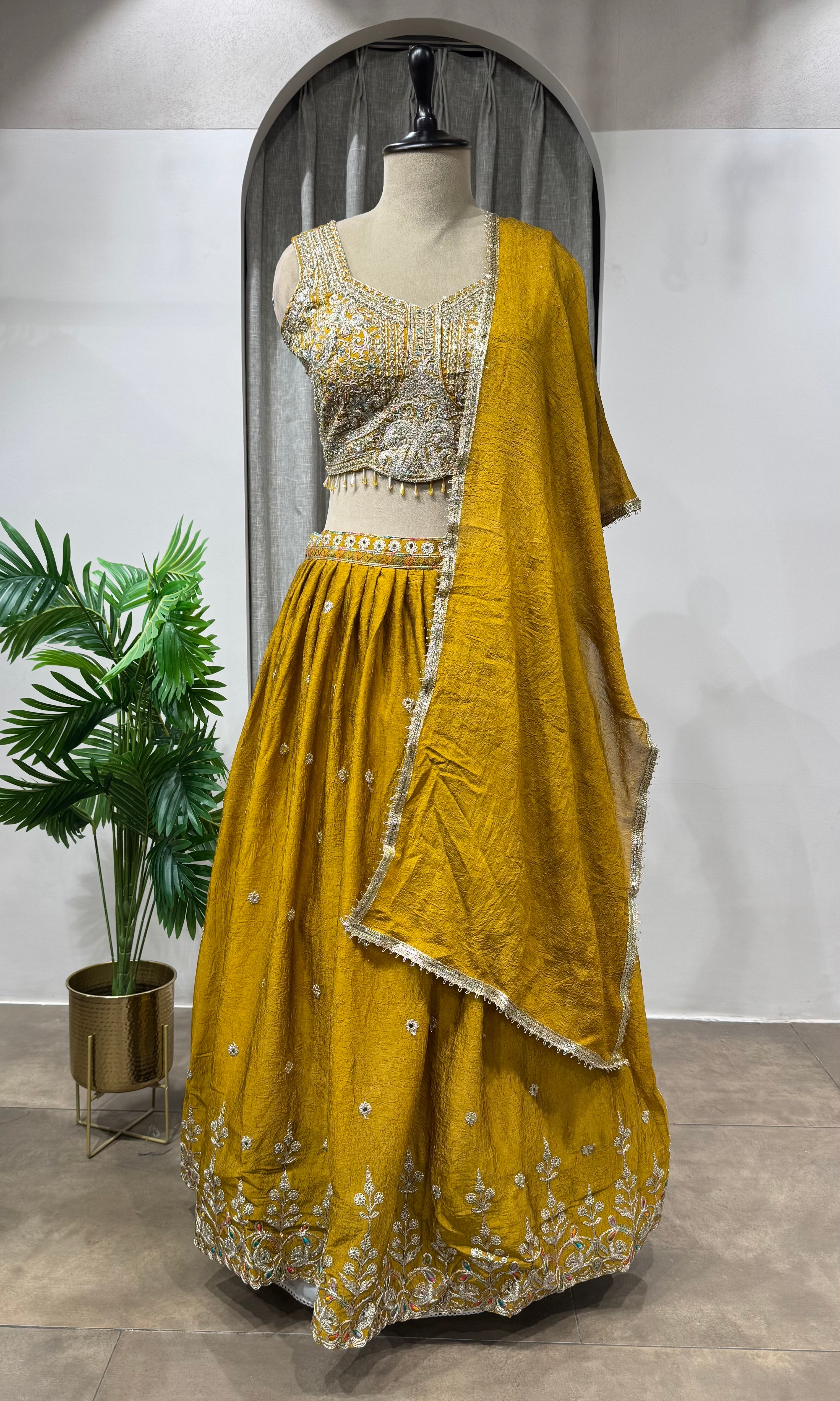 Mustard Yellow Embroidered Lehenga Set