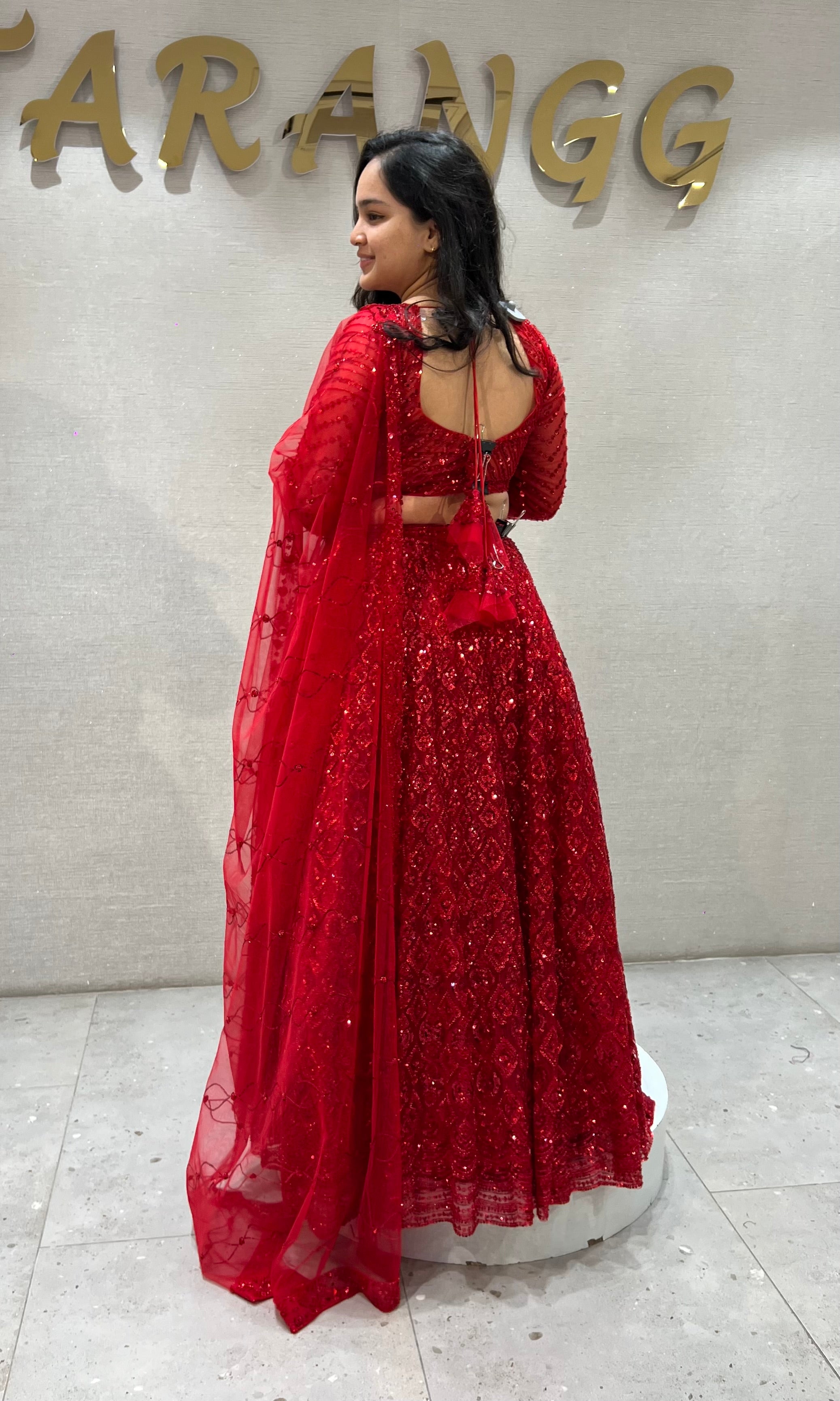 Crimson Red Embroidered Lehenga with Net Dupatta