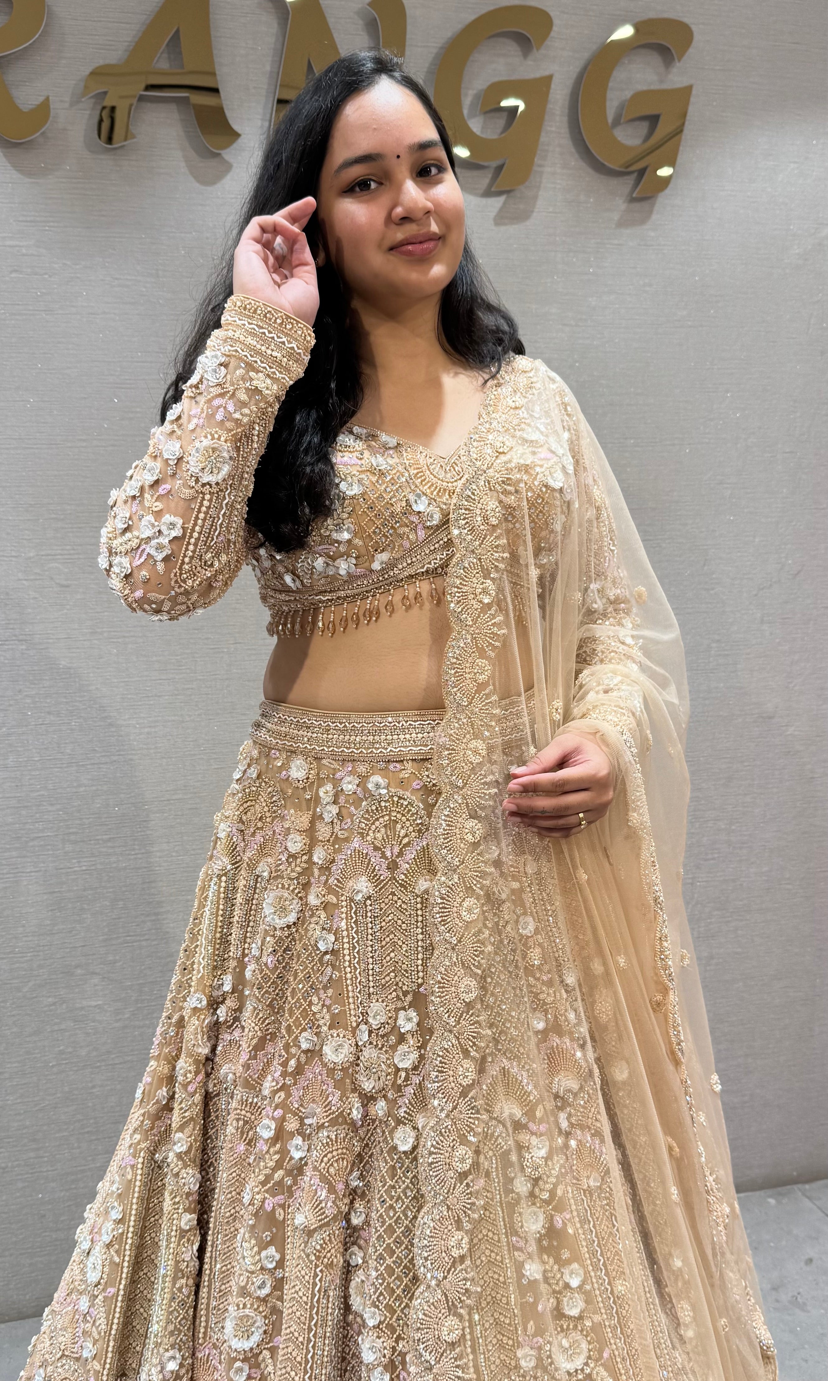 Chikoo Shimmering Ivory Crystal Bridal lehenga