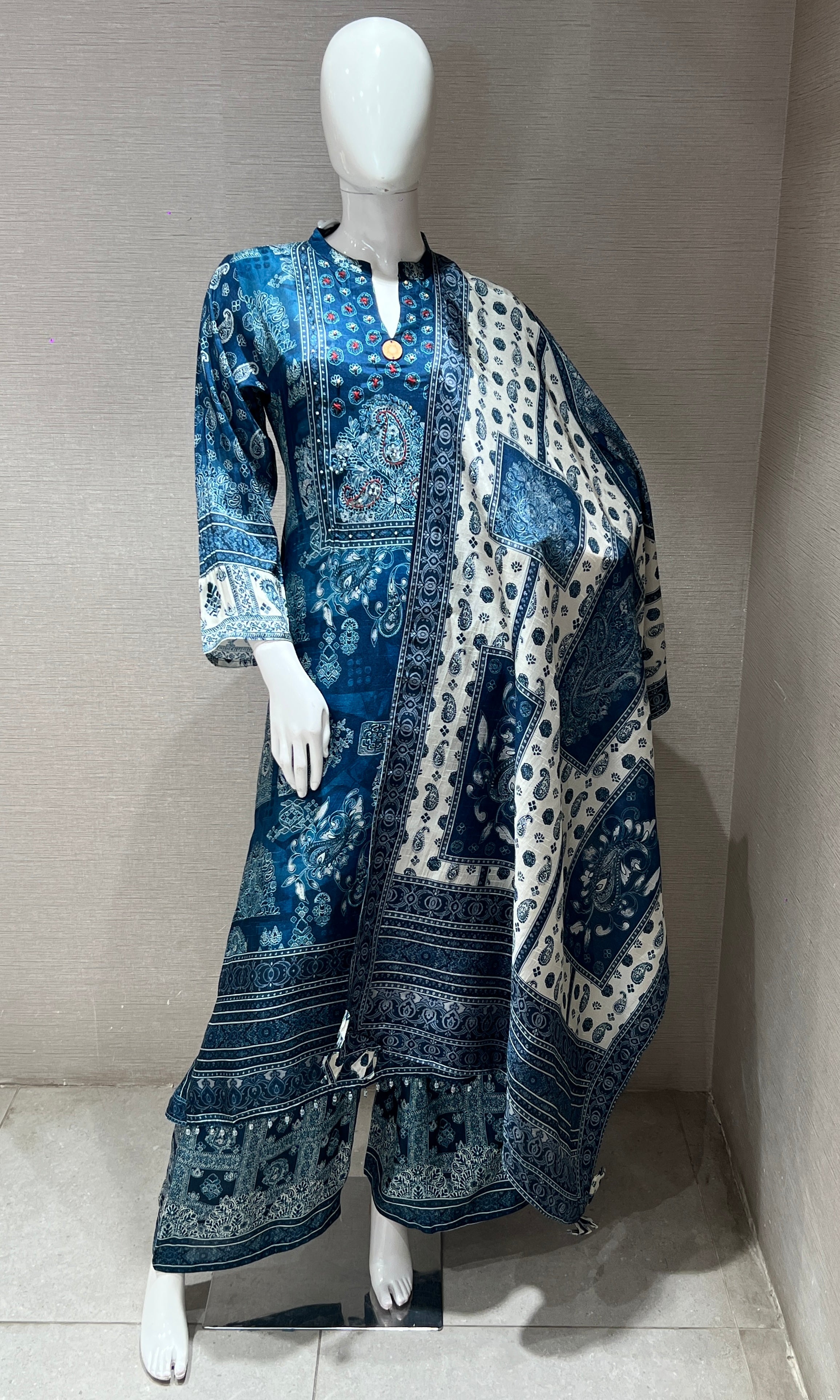 sea Blue kurta set with palazzo pants