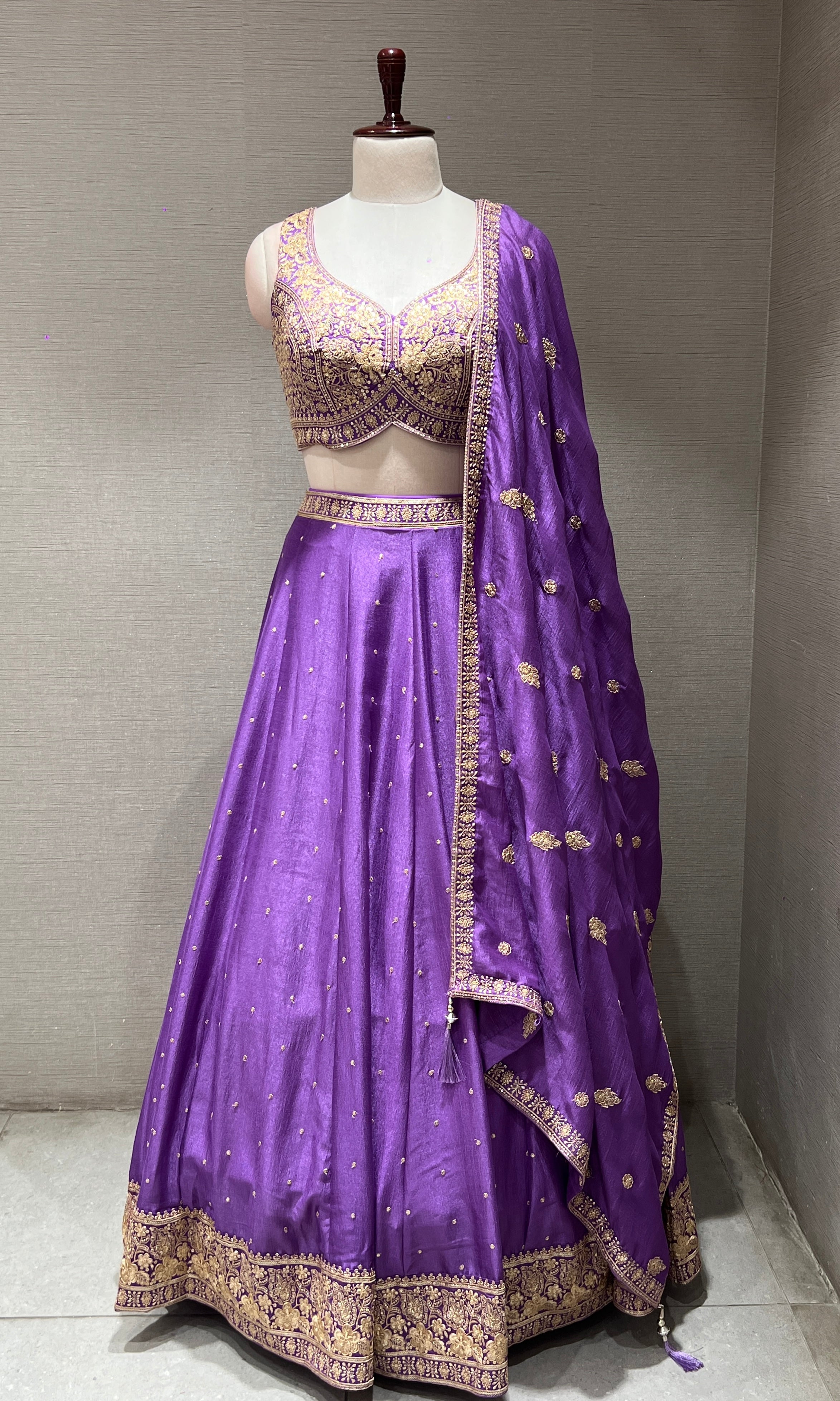 LIGHT Purple Chanderi Silk Embroidered Lehenga Set