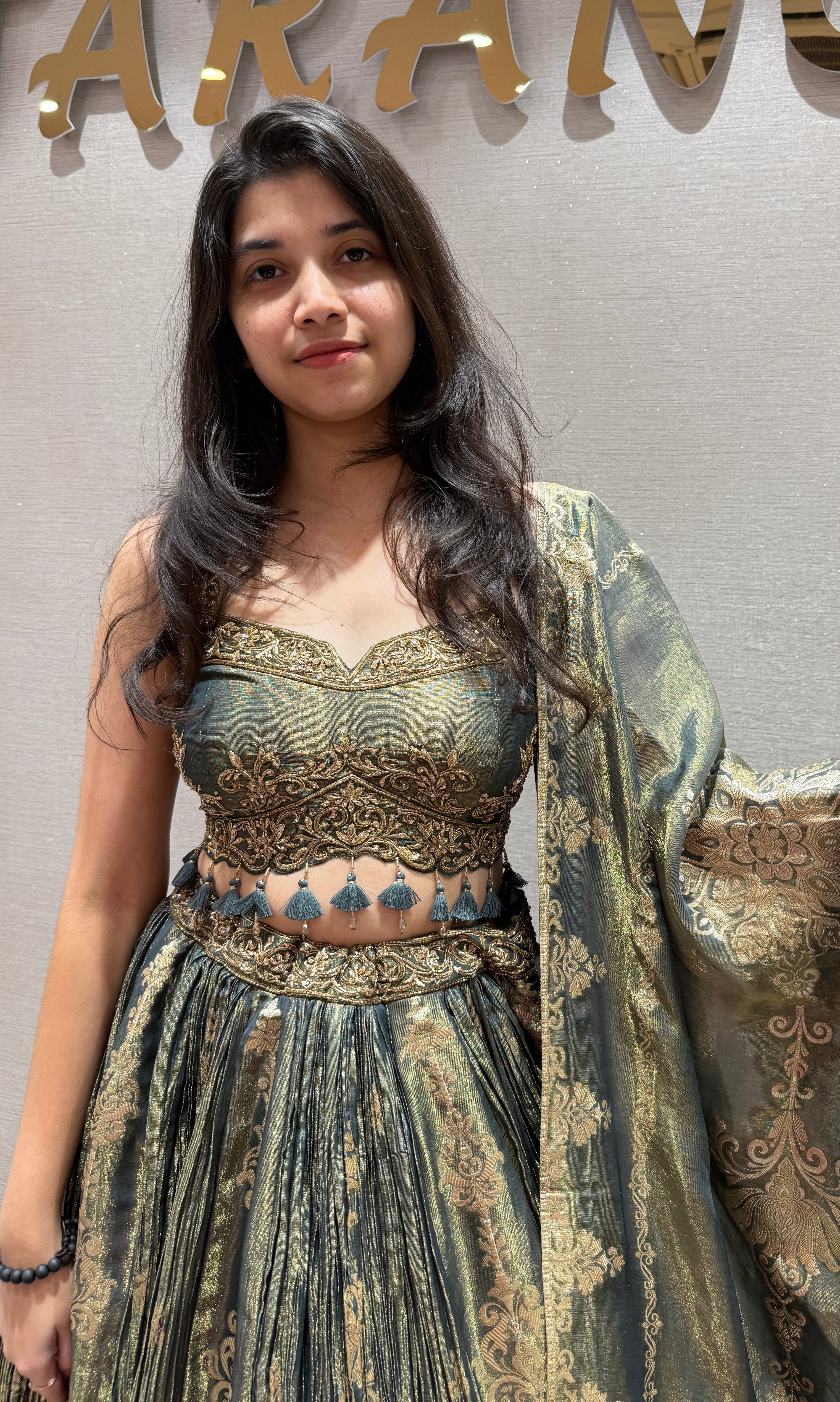 Green GOLDEN EMBROIDERED LEHENGA