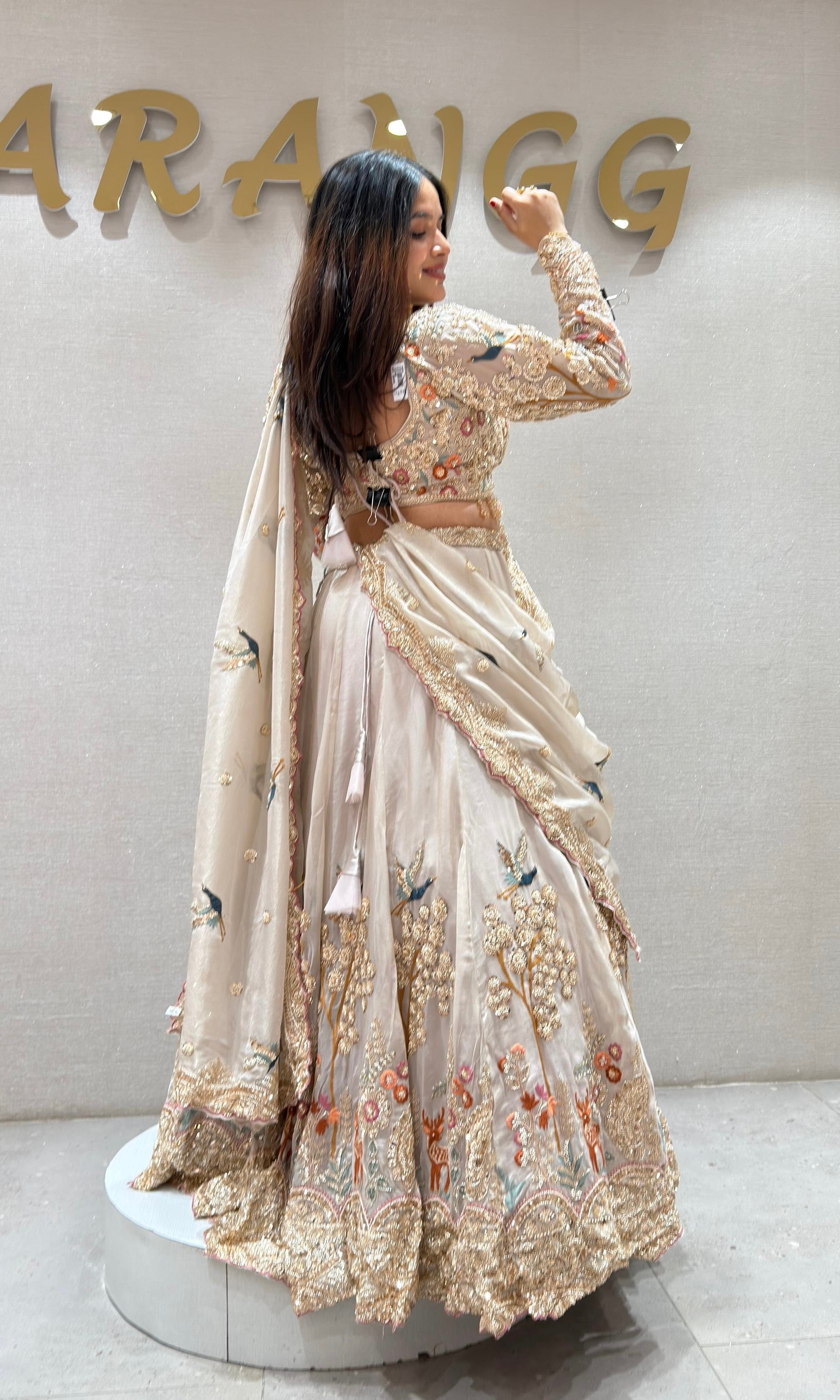 Cream Lehenga WITH MOTI WORK EMBROIDERED