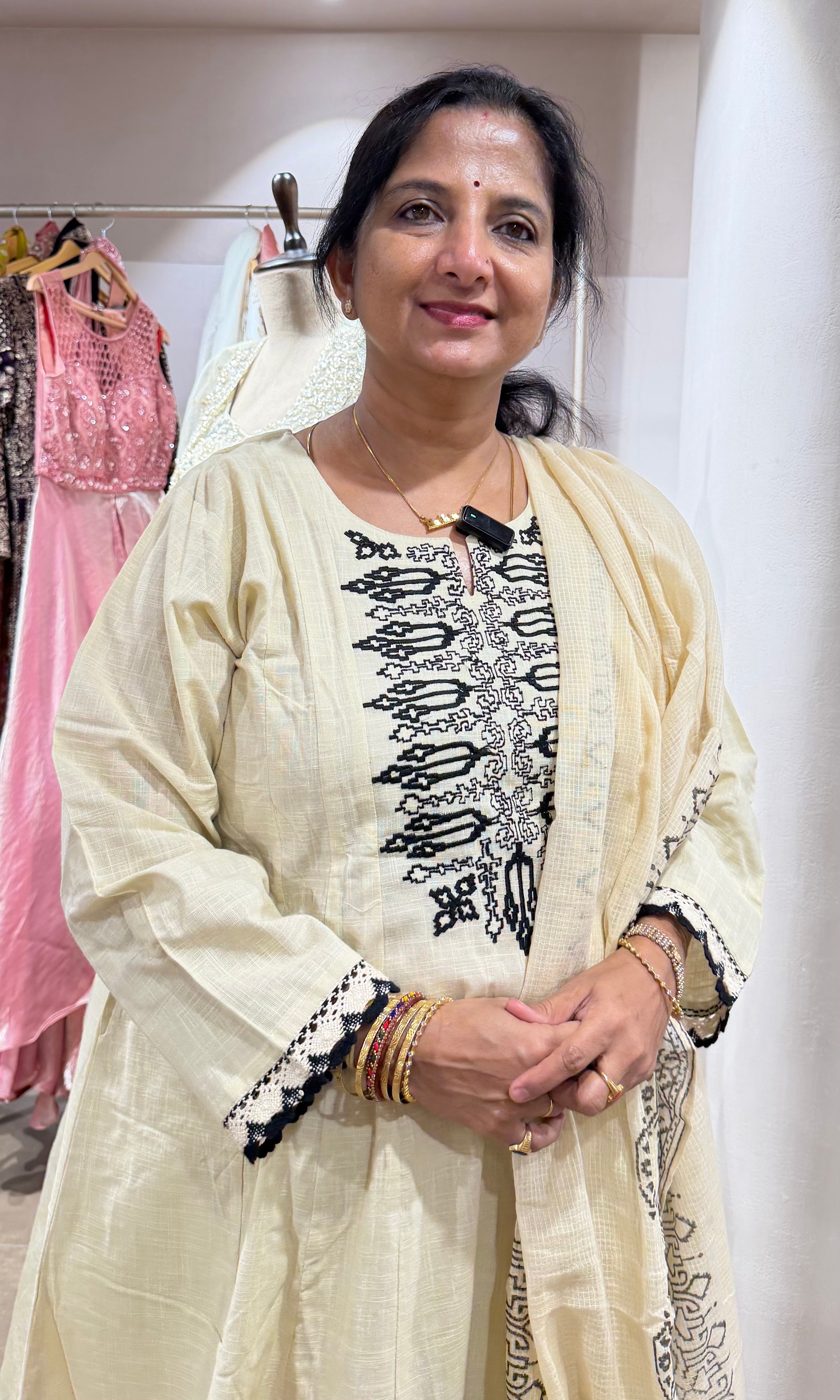 Half White Mul Cotton Anarkali Suit Embroidery