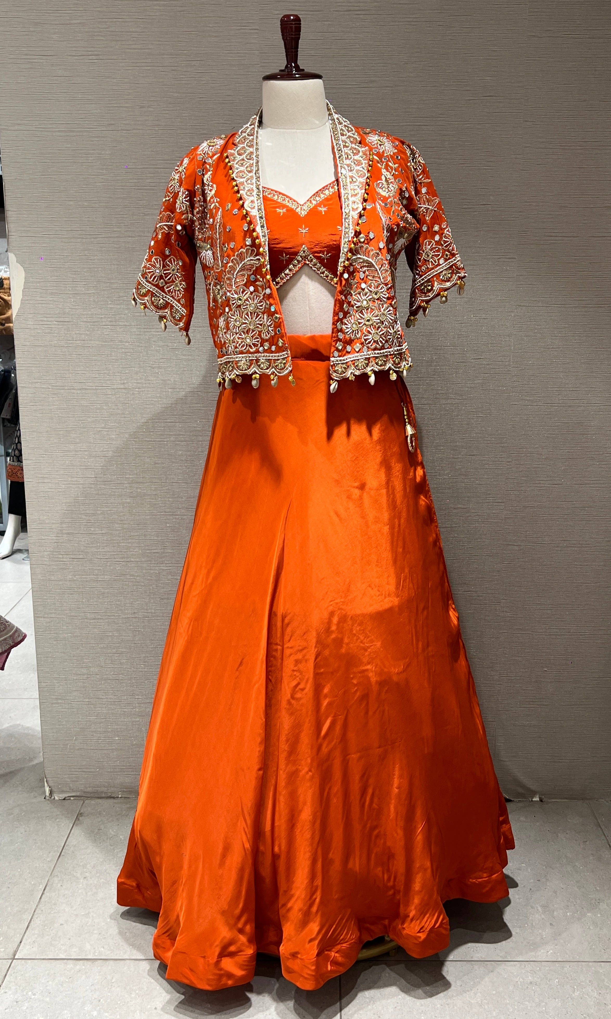 Orange Lehenga with Embellished Crop Jacket