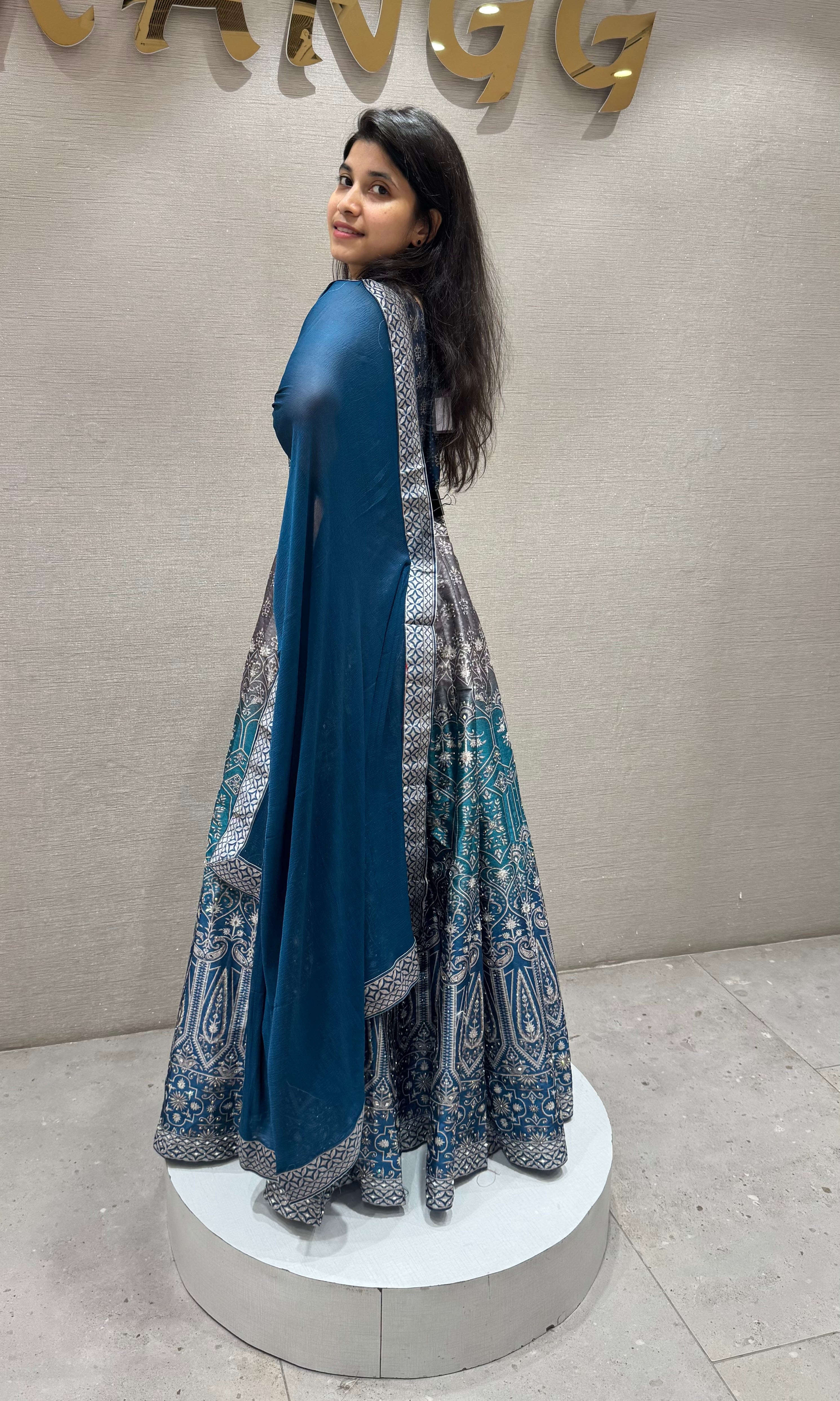 blue and grey embroidered anarkali