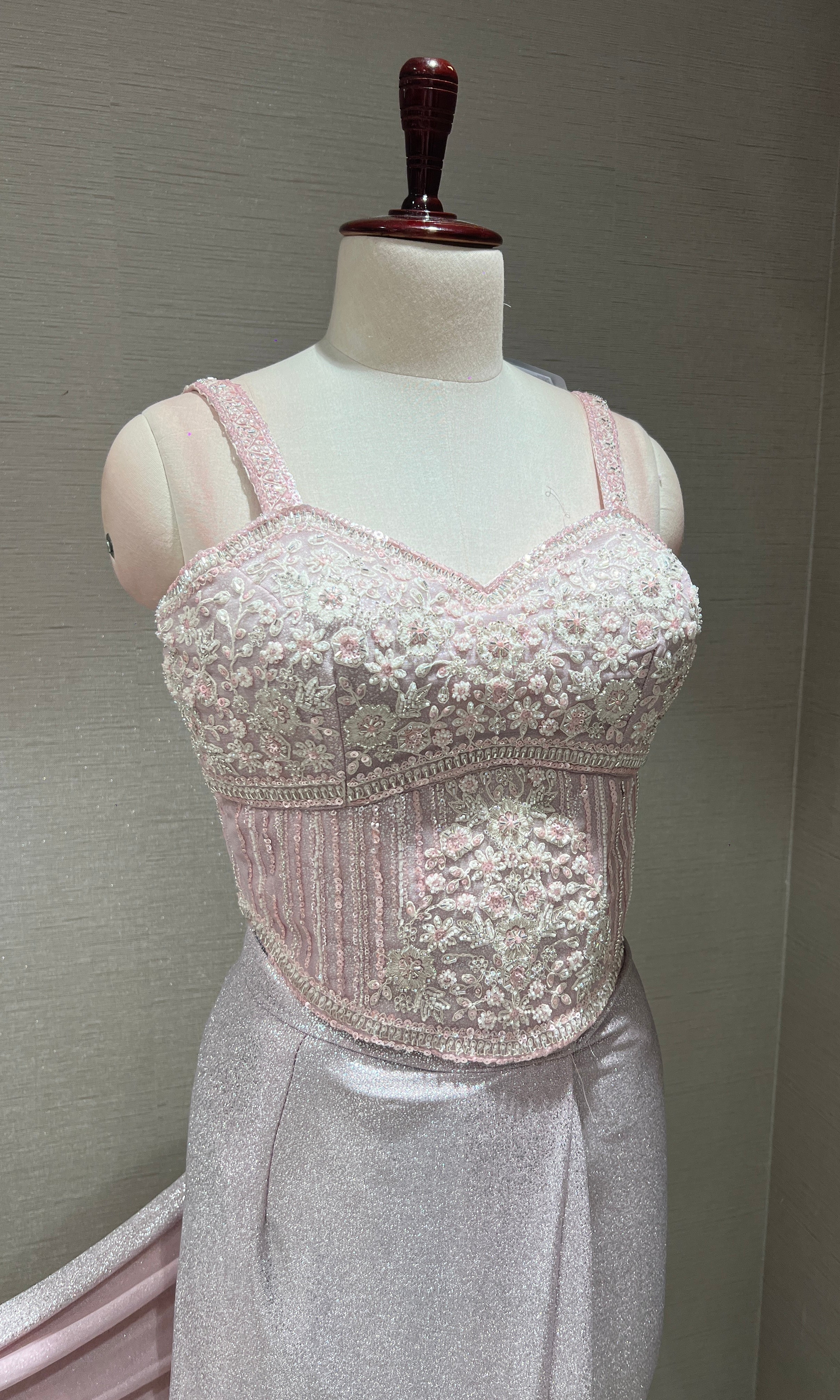 BABY PINK EMBELLISHED DRAPE SAREE WITH BELT