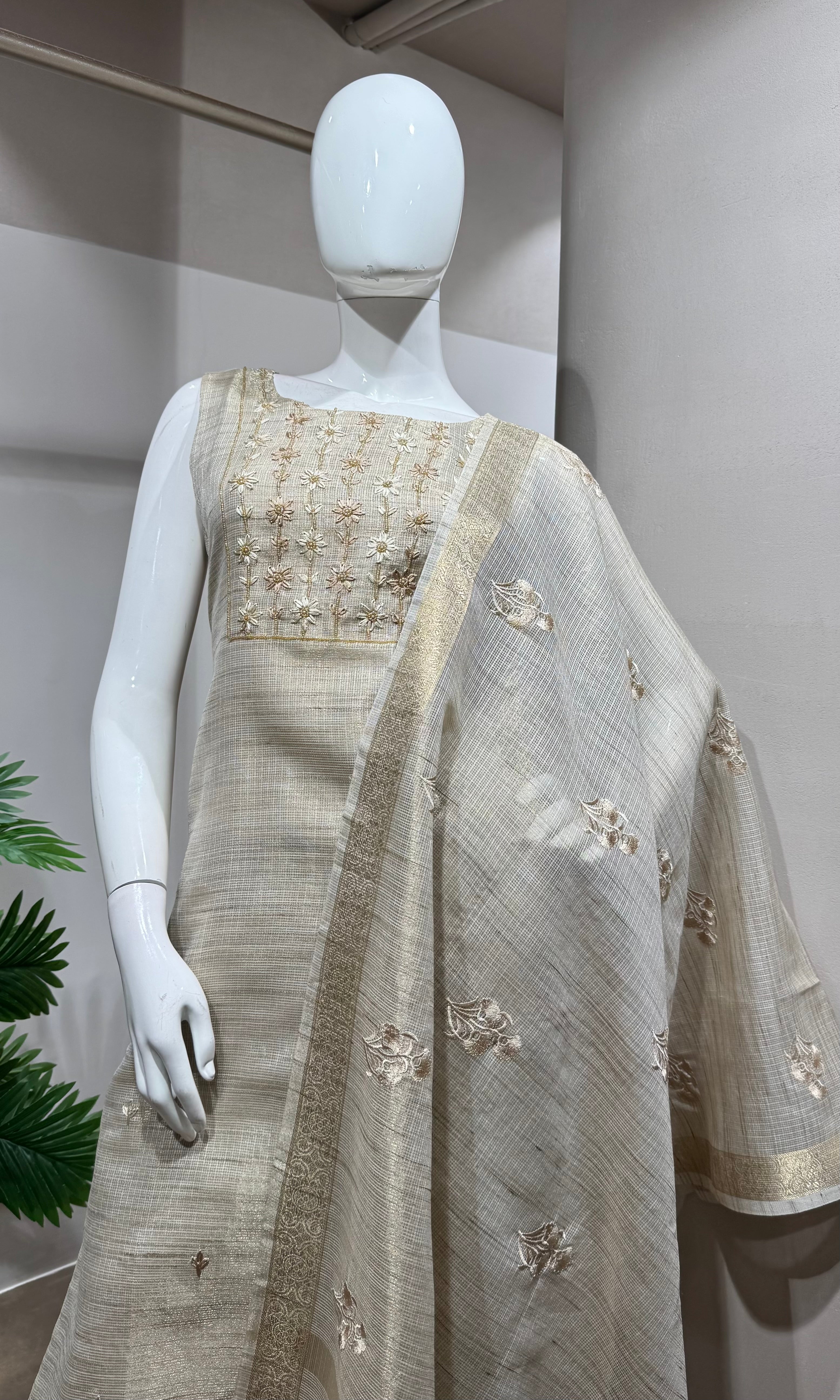 Fawn and Gold Embroidered Kurta Set