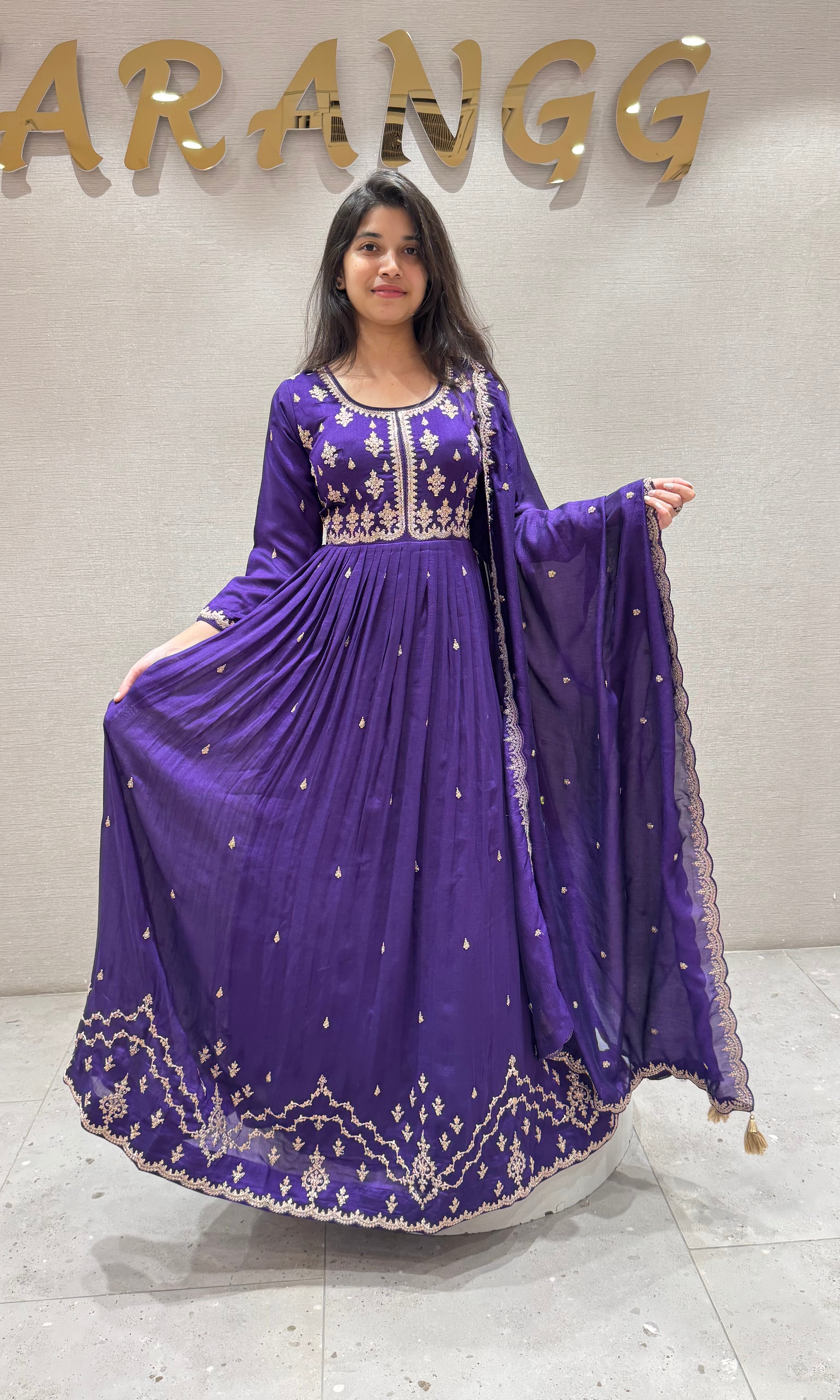 Purple EMBROIDERED ANARKALI LONG DRESS