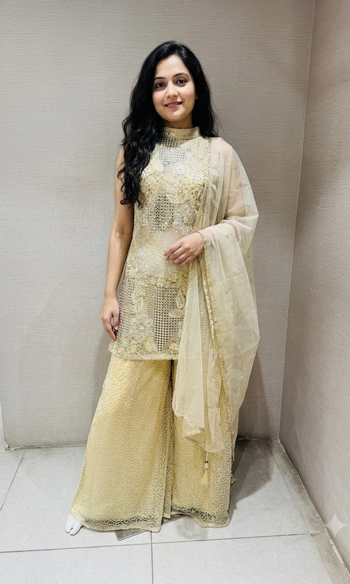 Gold Crystal Embroidered Sharara Set