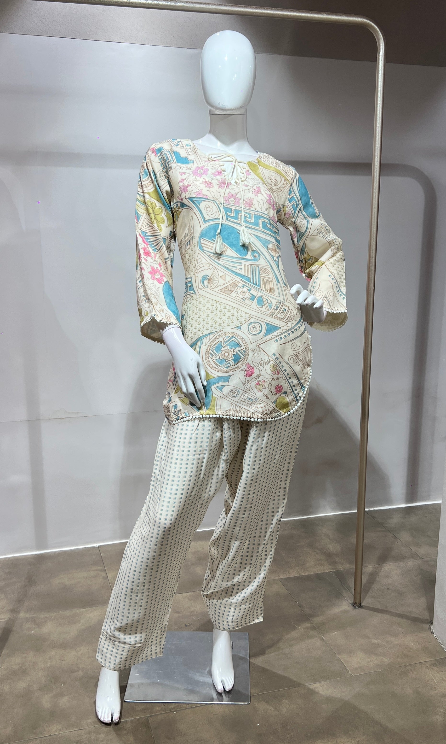 Blue Pastel Floral Printed Farsi salwar