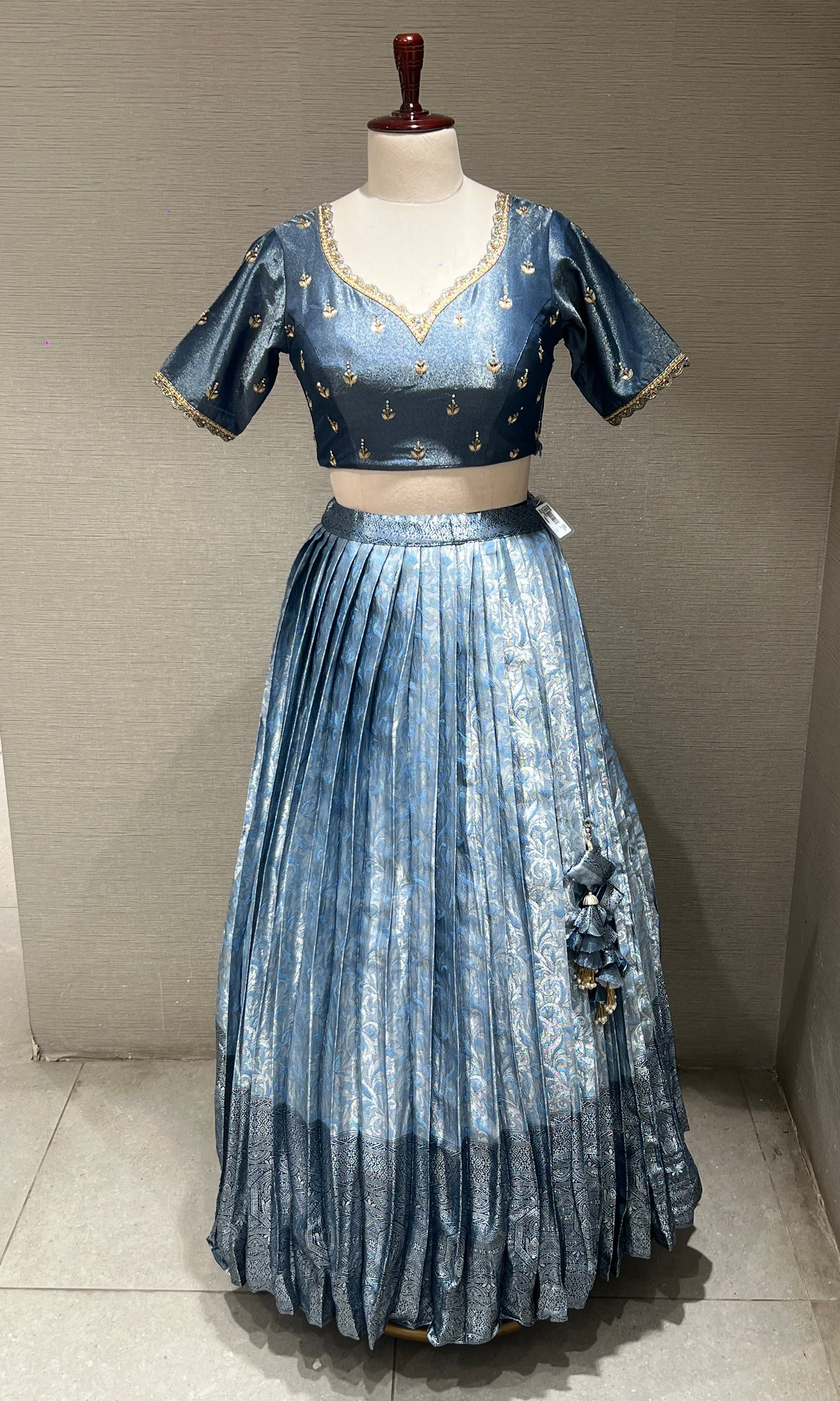 GREY BANARASI Lehenga with Ivory Lace Work