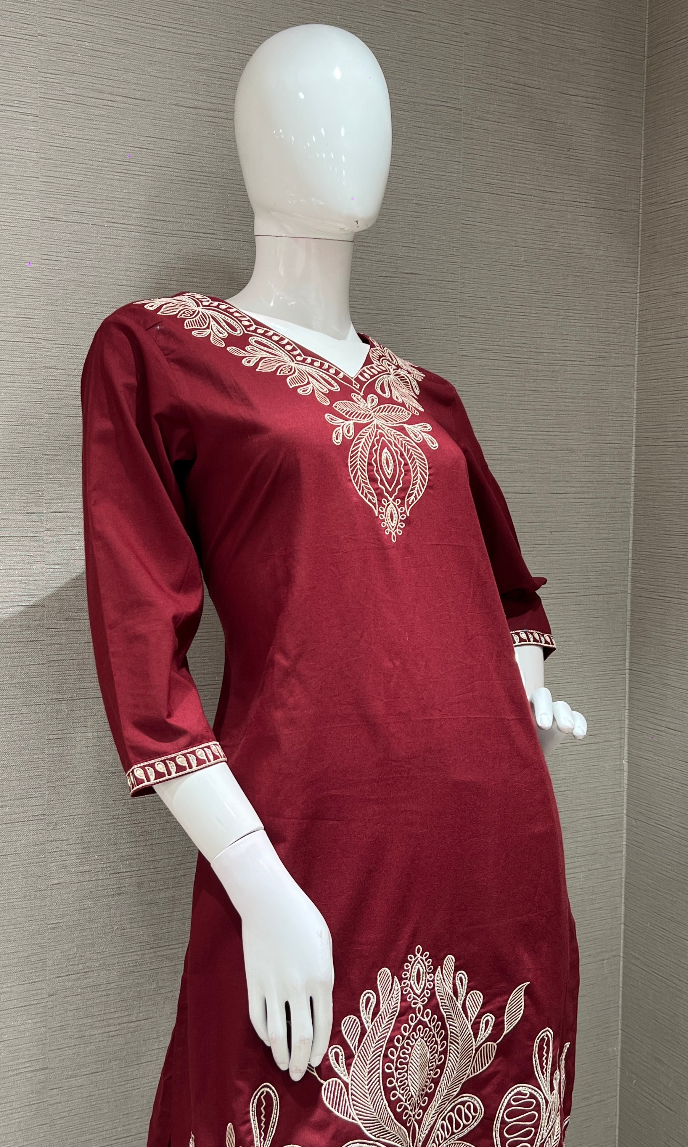 Maroon EMBROIDERED kurta set