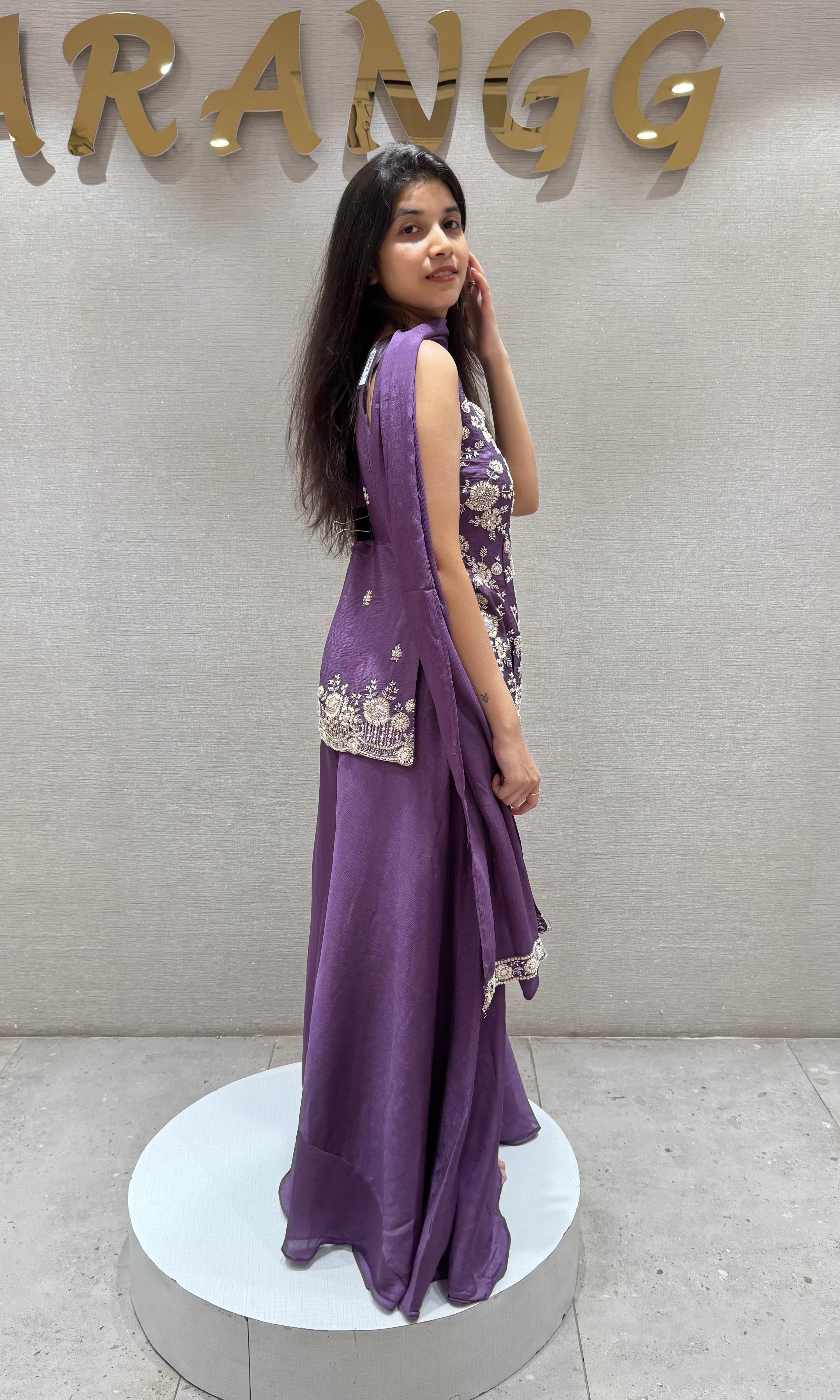 Purple floral embroidery palazzo set