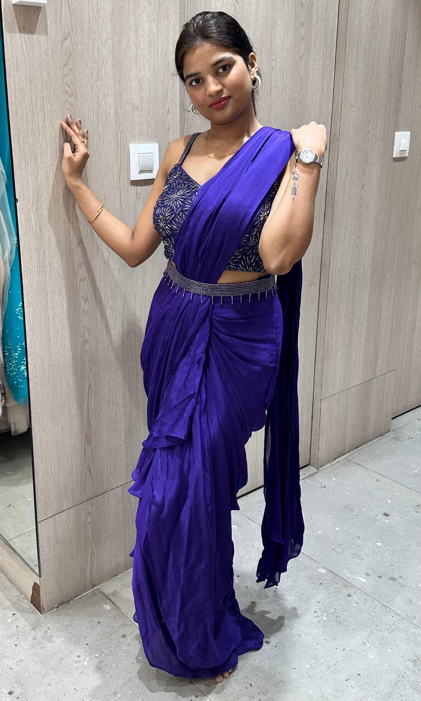 🫐Blue one minute saree🫐