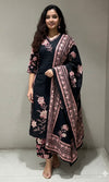 BLACK FLORAL PRINT KURTA SET
