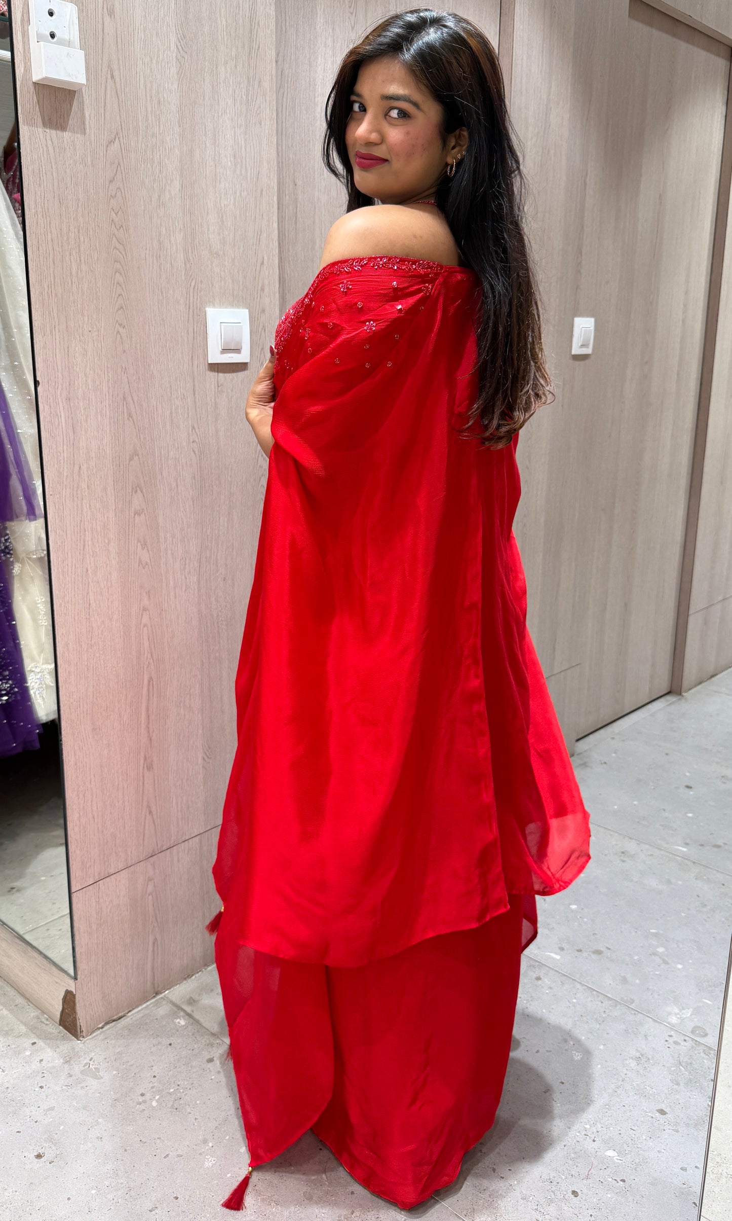 ❤️Red 3 piece Indo western dress with cape❤️