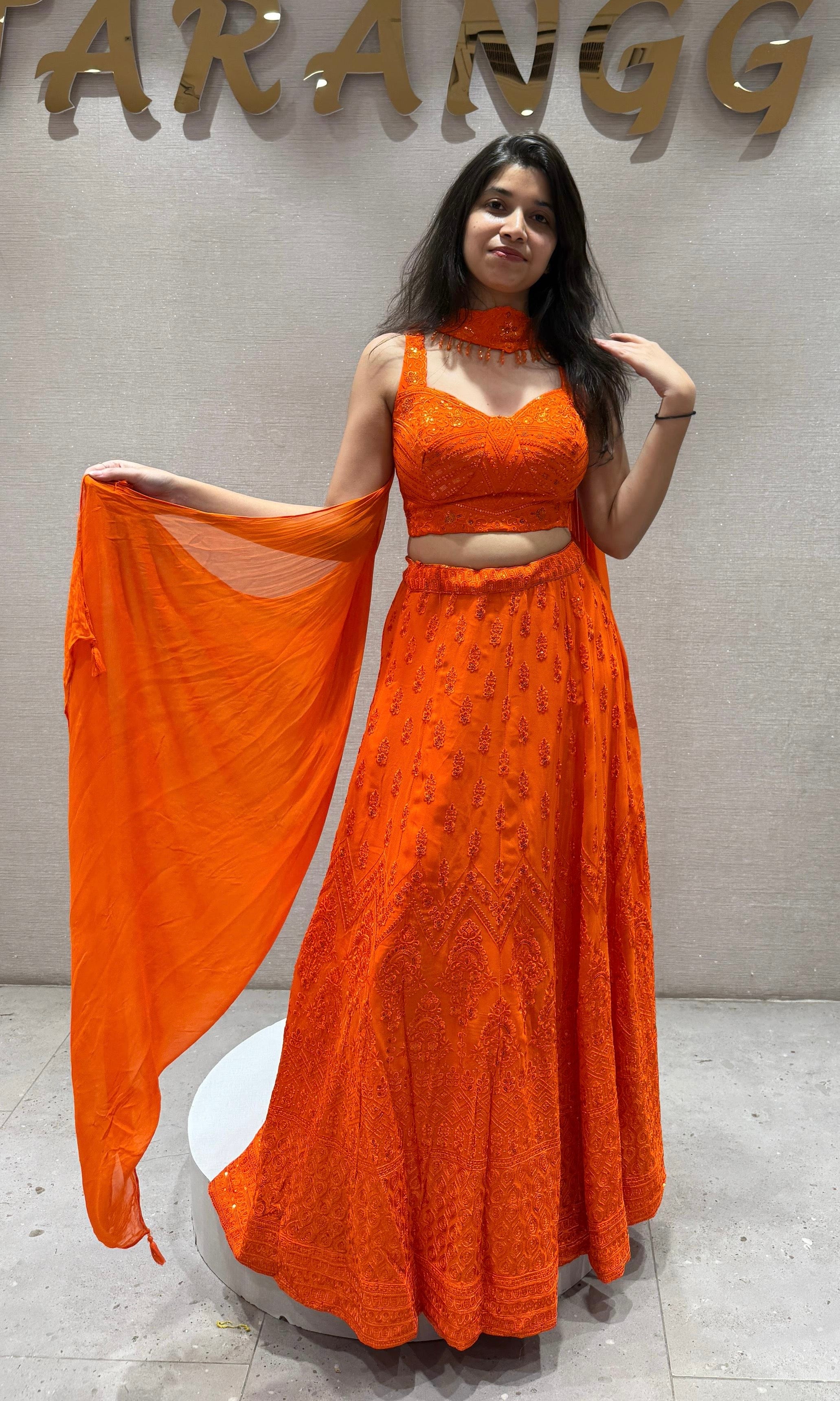 Tangerine Sparkle Sequin Lehenga